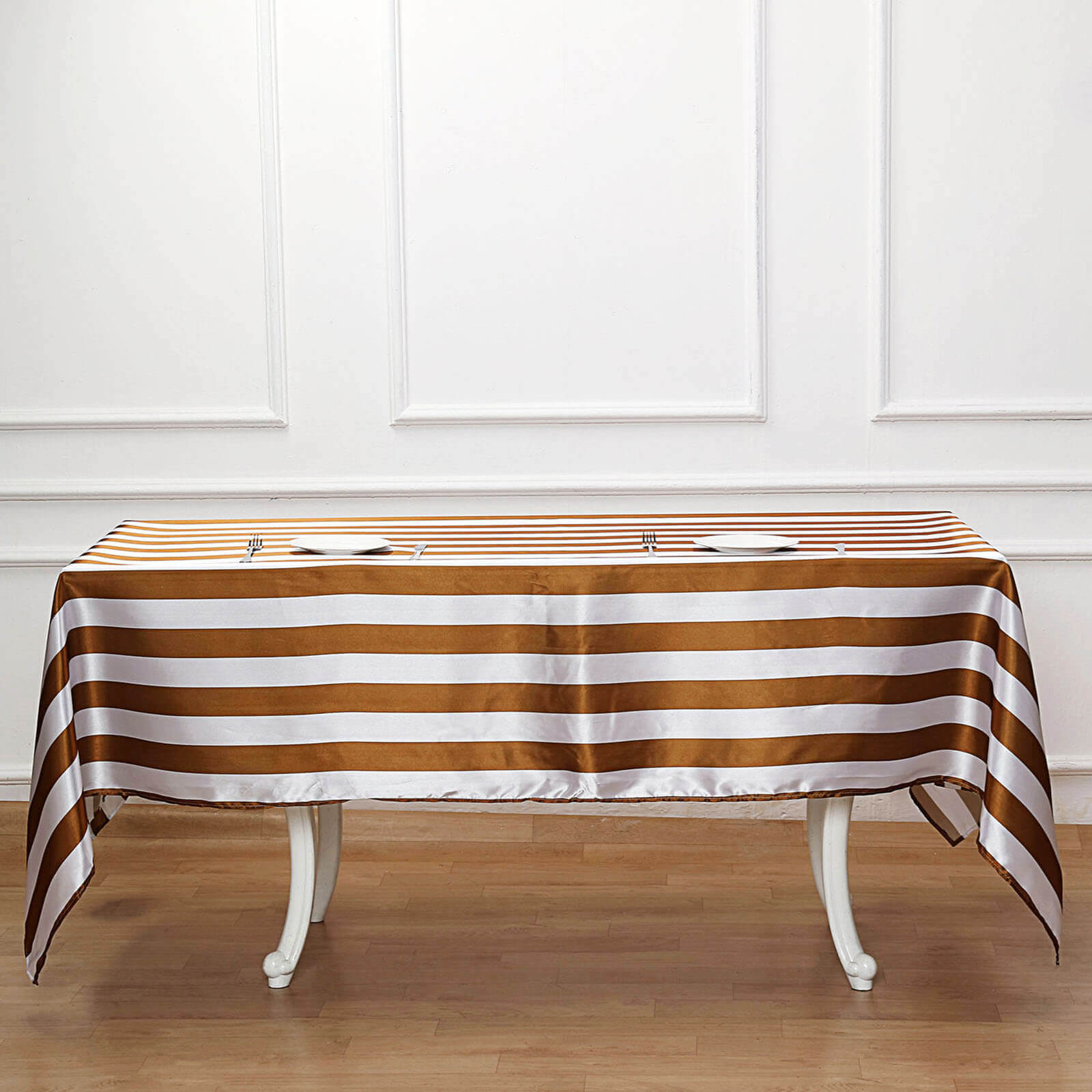Satin 60"x102" Rectangle Tablecloth Gold/White - Stripe Design with Stylish Smooth Finish Table Cover