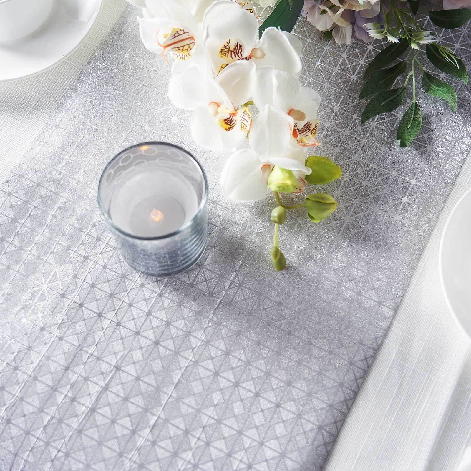 Glitter Paper 9ft Table Runner Roll Silver Disposable Geometric Diamond Pattern Table Decor
