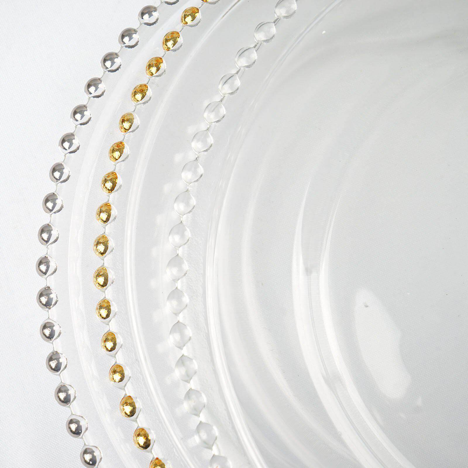 8-Pack Glass Round Charger Plates 12" in Gold with Beaded Rim, Event Tabletop Decorative Dinner Charger Tableware