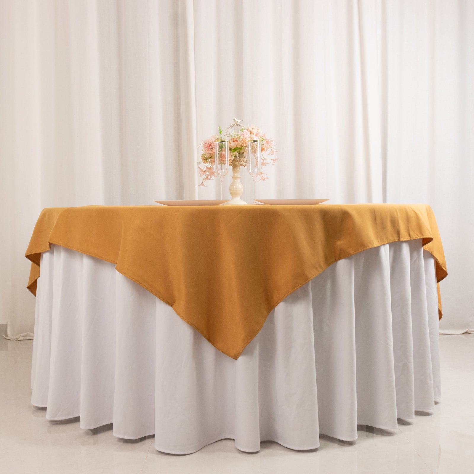 Premium Polyester 70"x70" Table Overlay Square Tablecloth Gold 220GSM Wrinkle-Resistant Table Cover for Stylish Gatherings