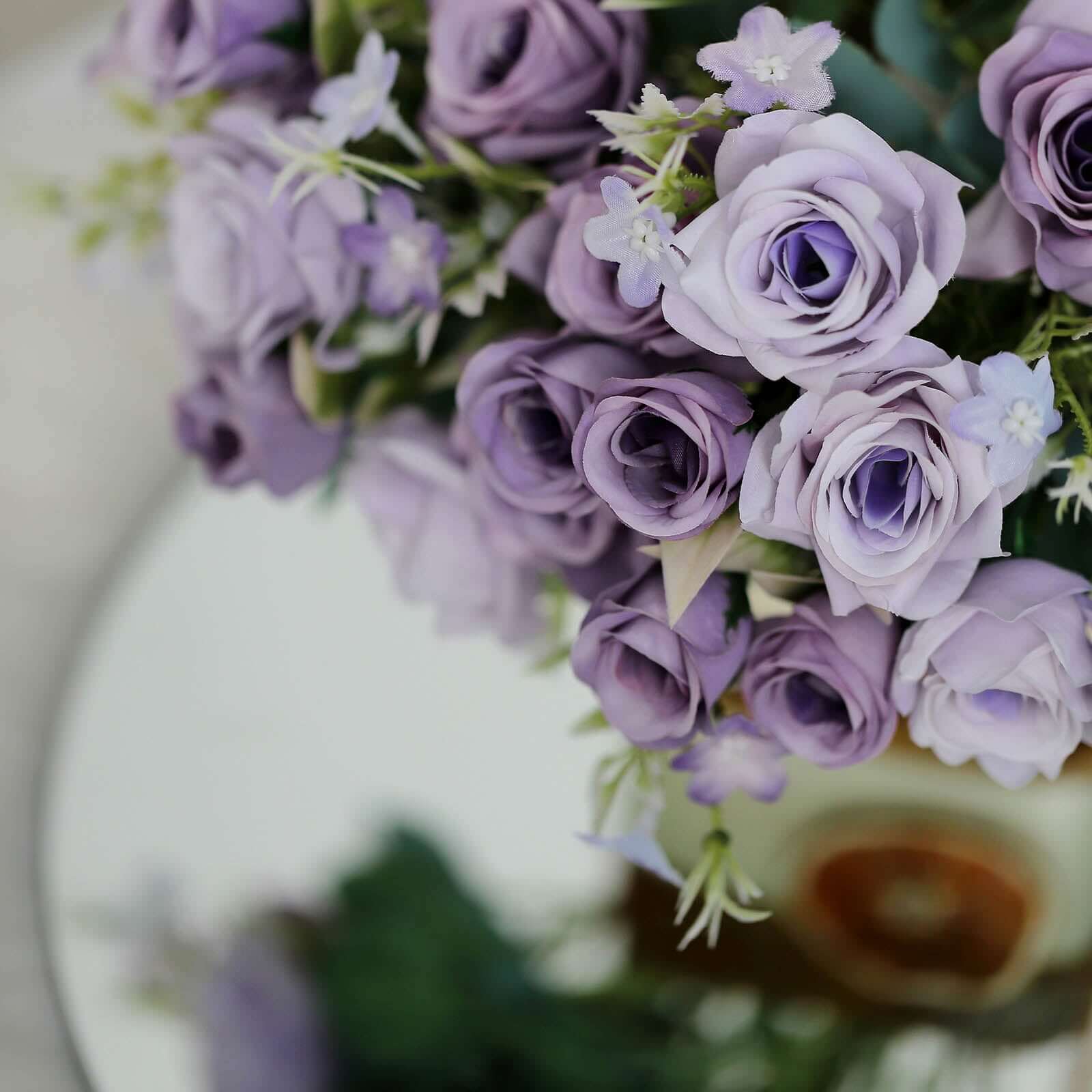 4 Bushes 12" Lavender Lilac Real Touch Artificial Silk Rose Flower Bouquet, Faux Bridal Flowers
