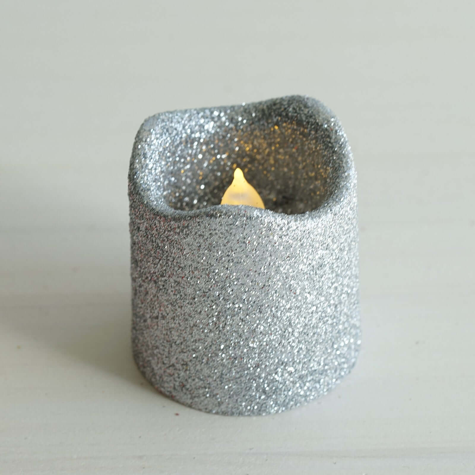 12-Pack LED Votive Candles Glittered Silver Design - Reusable Flameless Battery Operated Lights