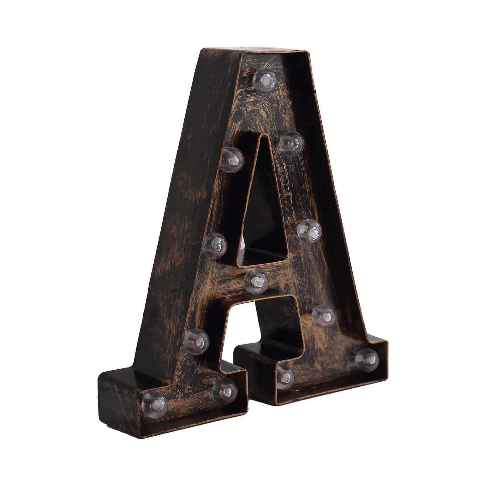 LED Marquee Letter "A" Industrial Style Antique Black - Light-Up Alphabet Sign for Weddings & Displays 9"