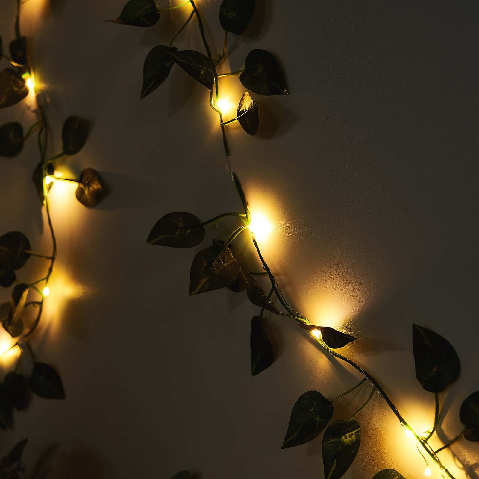 7ft Warm White 20 LED Green Leaf Garland Vine Lights, Battery Operated Artificial Arrowroot String Lights