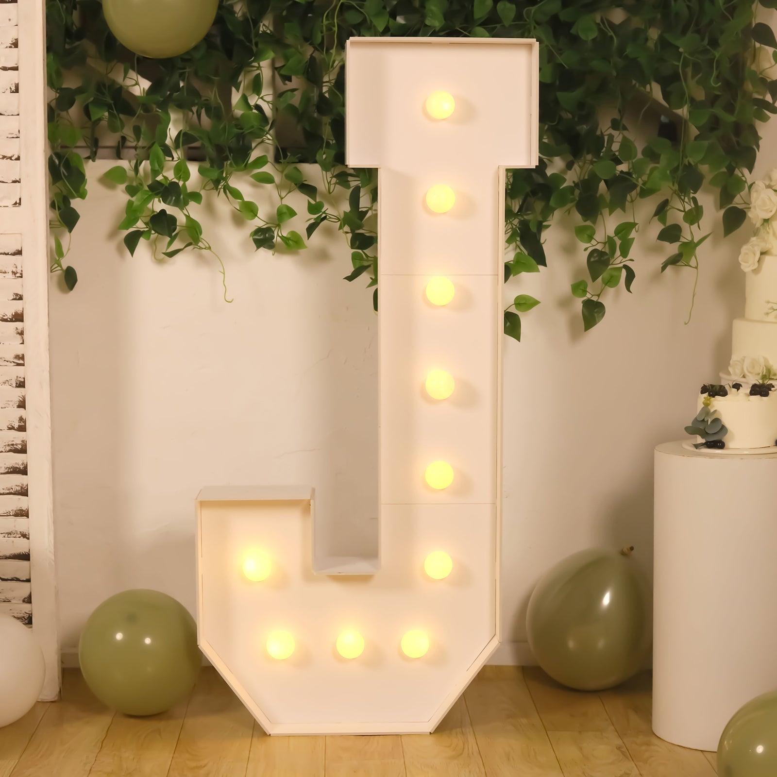 Giant LED Marquee Light Up Letter "J", White 4ft Pre-Cut Foam Board with 10 Warm White Battery Operated LEDs, Glue Gun and Sticks