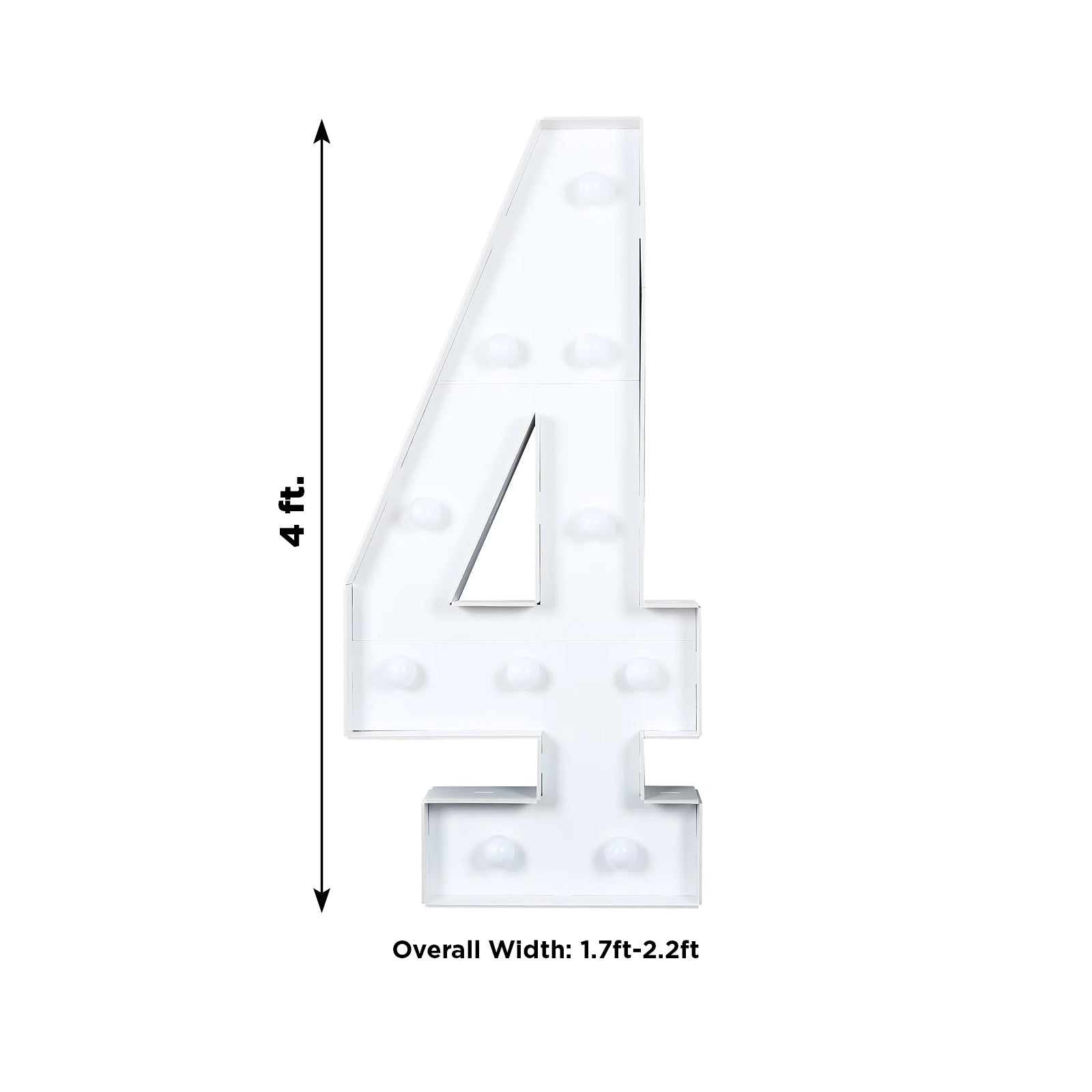 Giant LED Marquee Light Up Number "4", White 4ft Pre-Cut Foam Board with 10 Warm White Battery Operated LEDs, Glue Gun and Sticks