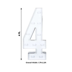 Giant LED Marquee Light Up Number "4", White 4ft Pre-Cut Foam Board with 10 Warm White Battery Operated LEDs, Glue Gun and Sticks