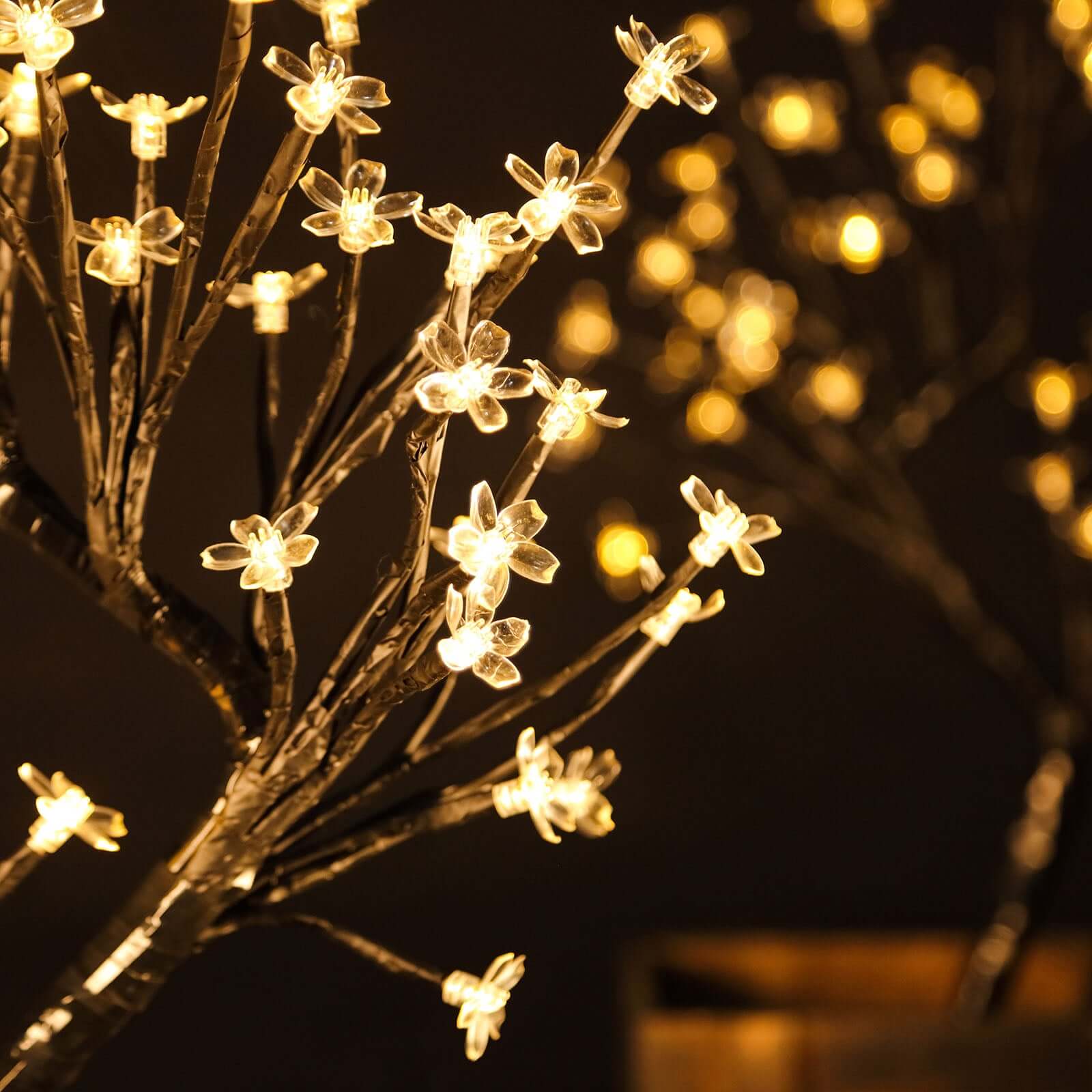 2-Pack Artificial Tree Centerpieces Cherry Blossom Design Black with 36 Warm White LEDs - Battery Operated Table Décor