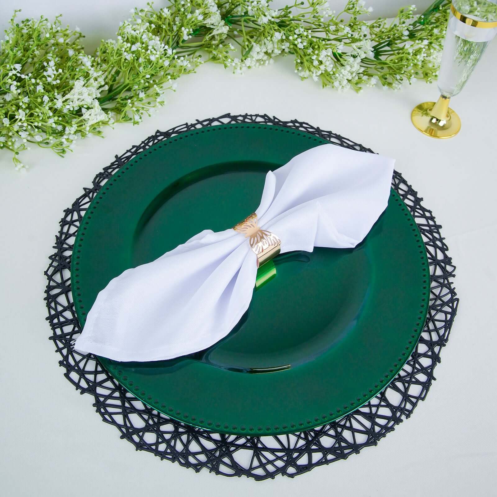 6-Pack Acrylic Round Charger Plates 13" in Hunter Emerald Green with Beaded Rim, Dinner Charger Event Tabletop Decor