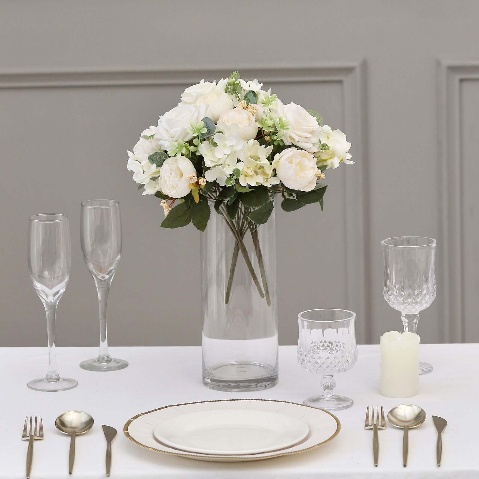 2 Pack Artificial Rose & Peony Floral Arrangements – 12" Ivory Silk Bouquets for Weddings & Home Décor