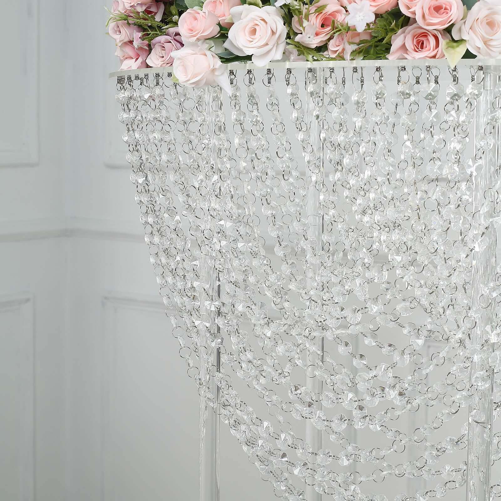 Acrylic Wedding Bouquet Pillar Centerpiece Crystal Chandelier Design - Large Flower Arrangement Table Stand 32"