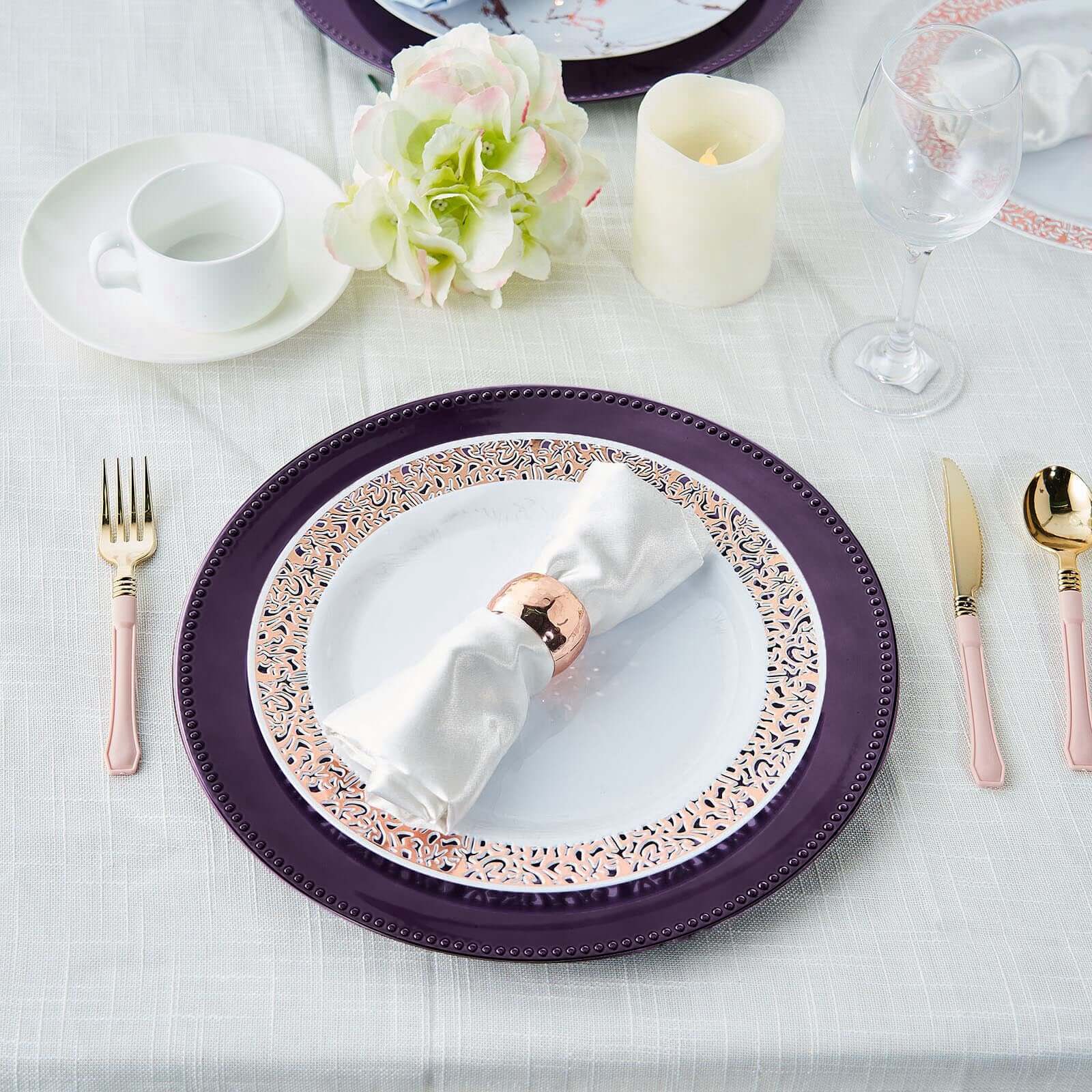 6-Pack Acrylic Round Charger Plates 13" in Purple with Beaded Rim, Dinner Charger Event Tabletop Decor