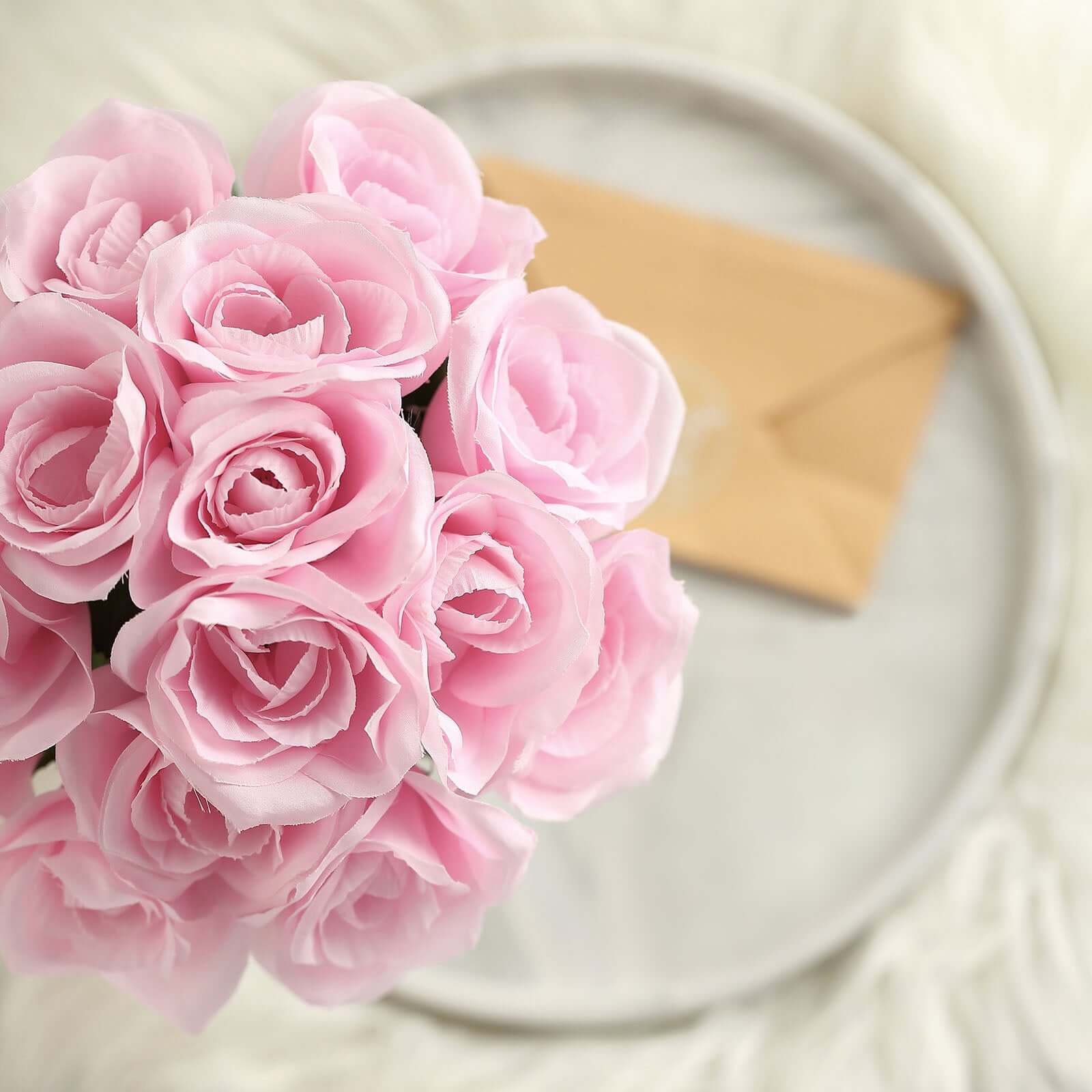 12" Pink Artificial Velvet-Like Rose Flower Bouquet