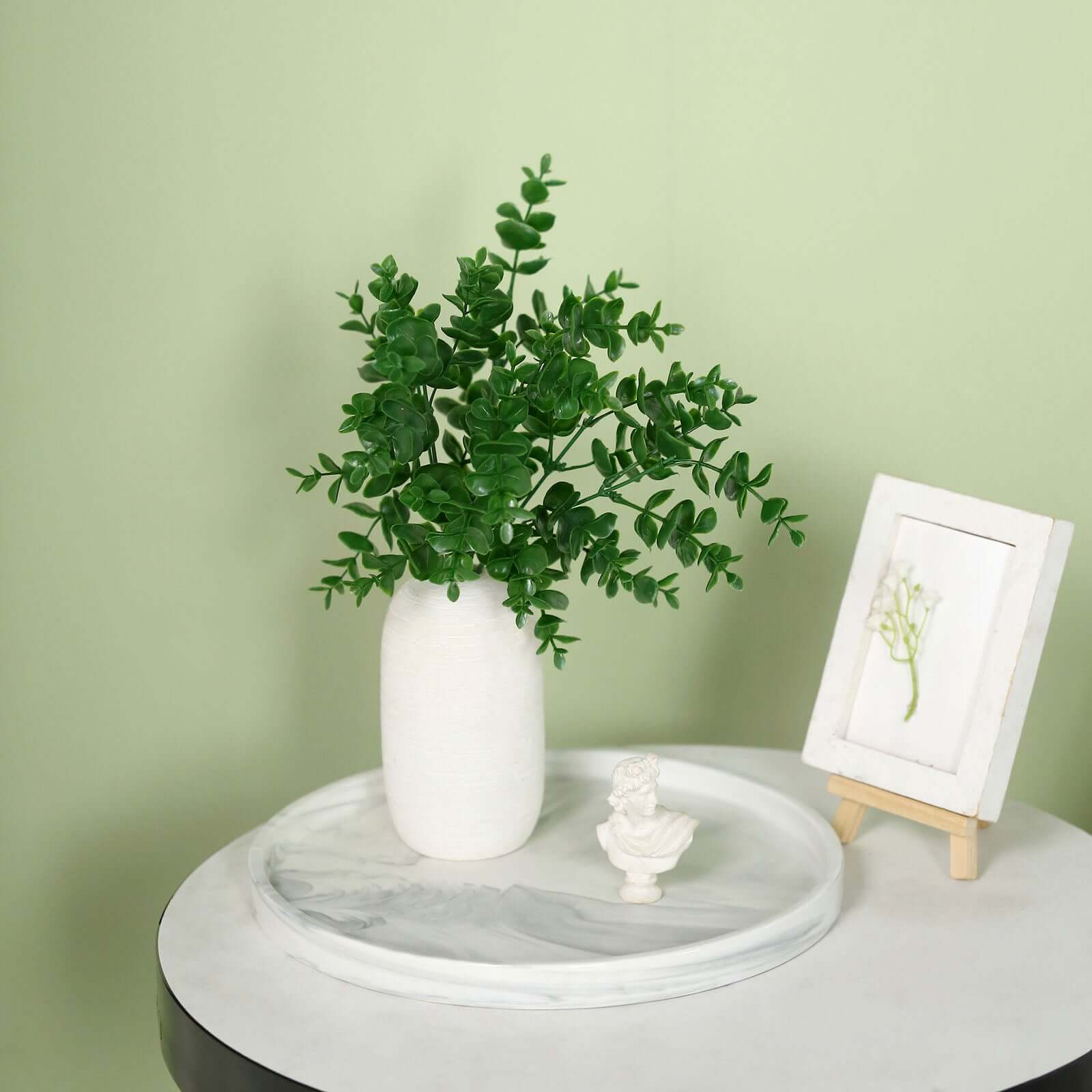 3 Stems 13" Artificial Eucalyptus Bush, Faux Greenery Bouquet Plants