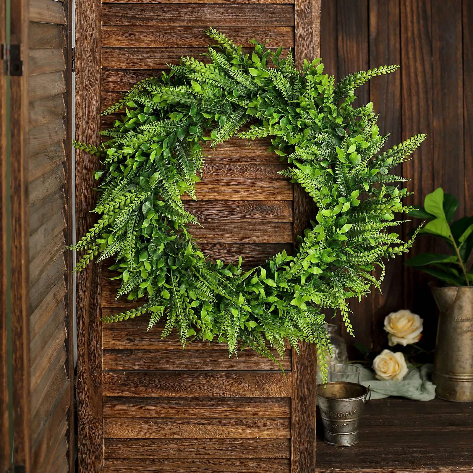 2 Pack 22" Green Artificial Lifelike Boxwood Fern Mix Spring Wreaths