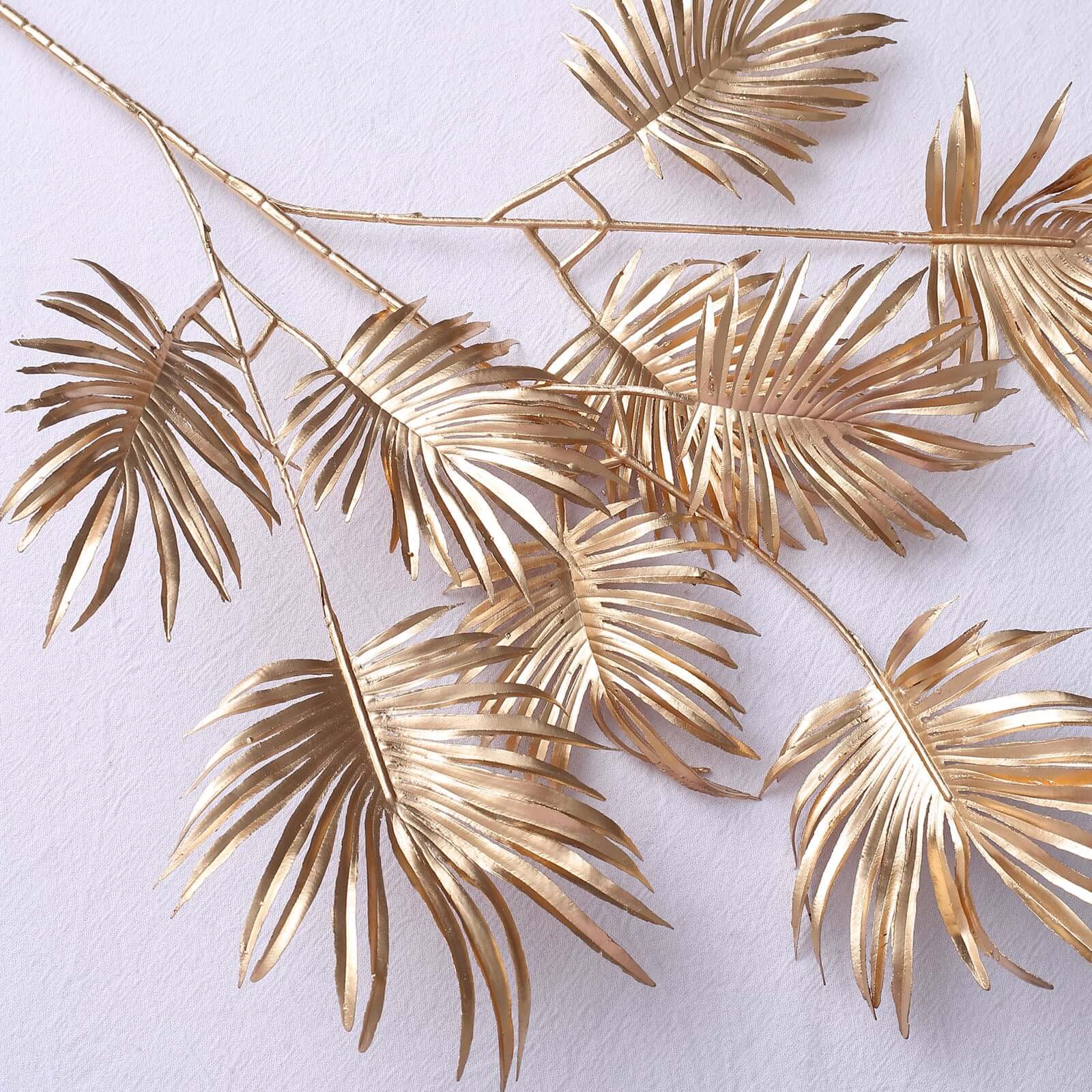 3-Pack Artificial Palm Leaf Branches Metallic Gold - Radiant Faux Plant Stems for Boho Tropical & Modern Design Concepts 24"
