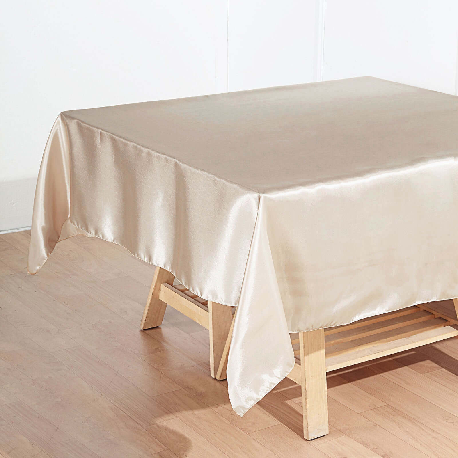 Satin 60"x60" Table Overlay Square Tablecloth Beige - Smooth Silky Touch Table Cover
