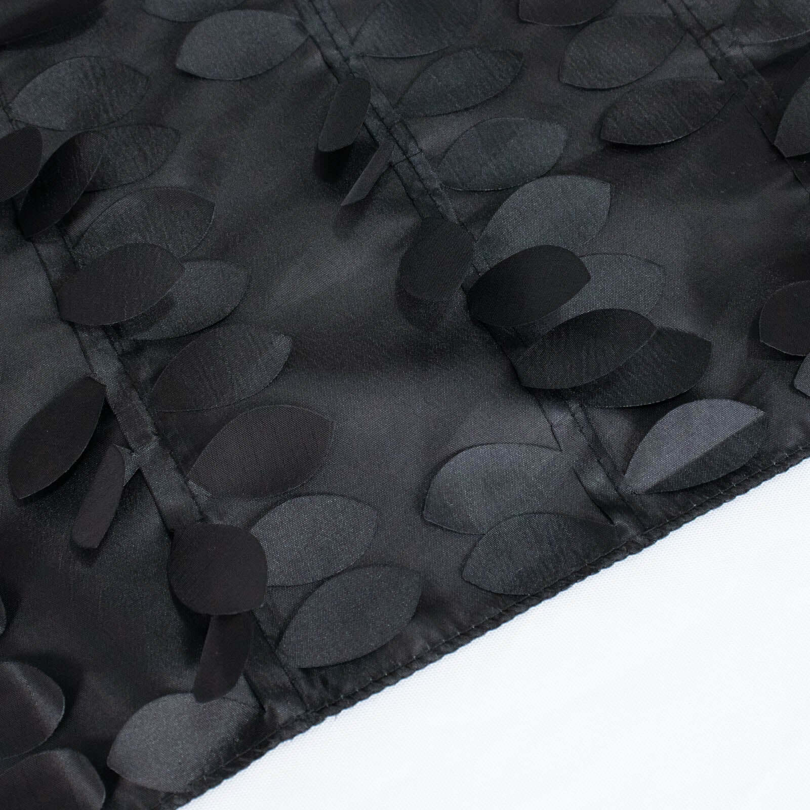Taffeta 132" Round Tablecloth Black 3D | 3D Leaf Petal Design Seamless Table Cover
