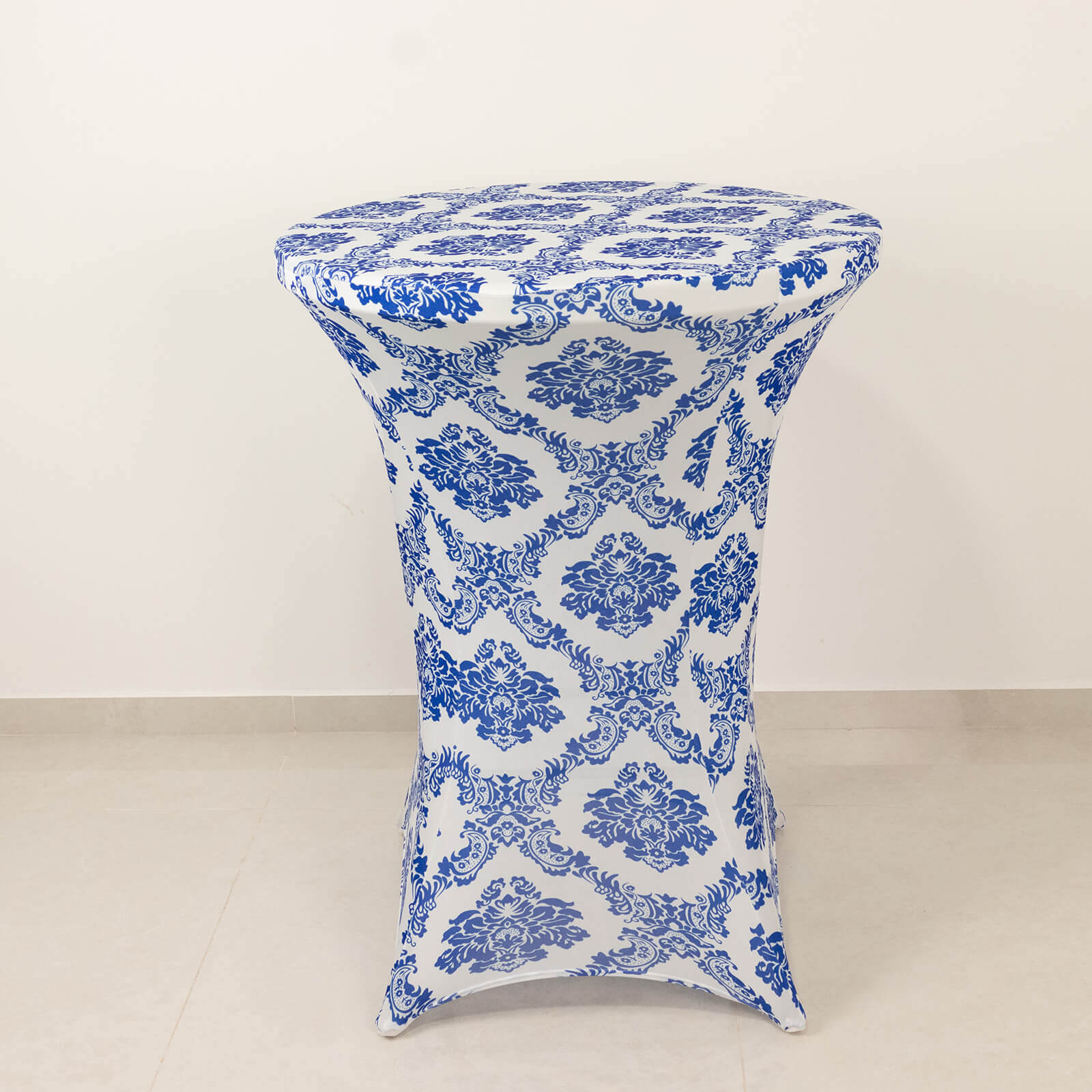 Spandex 24"-32" Round Cocktail Table Cover Royal Blue Damask Highboy Tables - Easy to Maintain Stretch Fitted Tablecloth