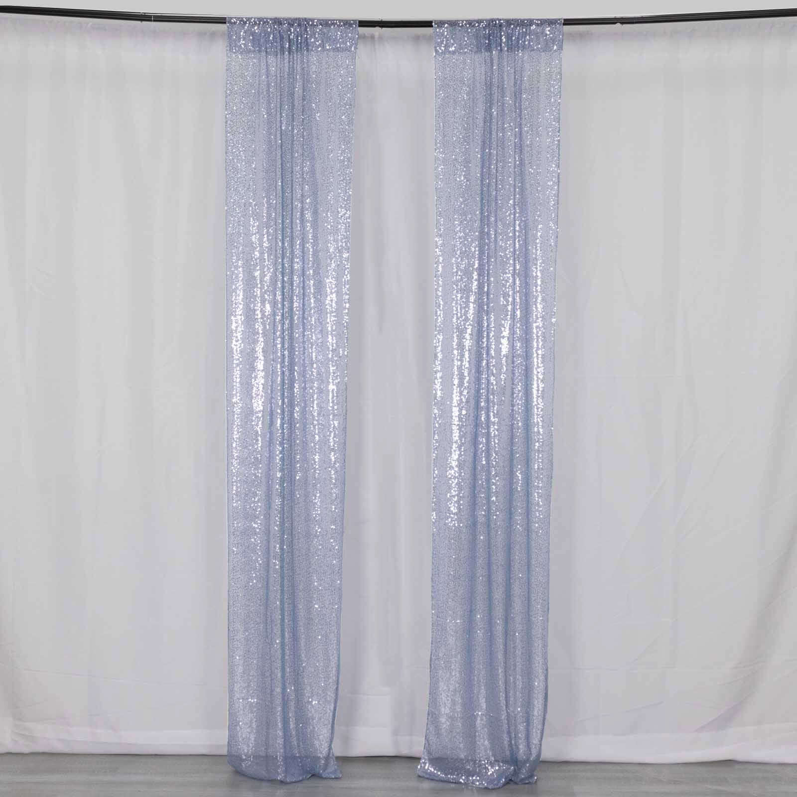 2 Pack Dusty Blue Sequin Event Curtain Drapes with Rod Pockets, Seamless Backdrop Event Panels - 8ftx2ft