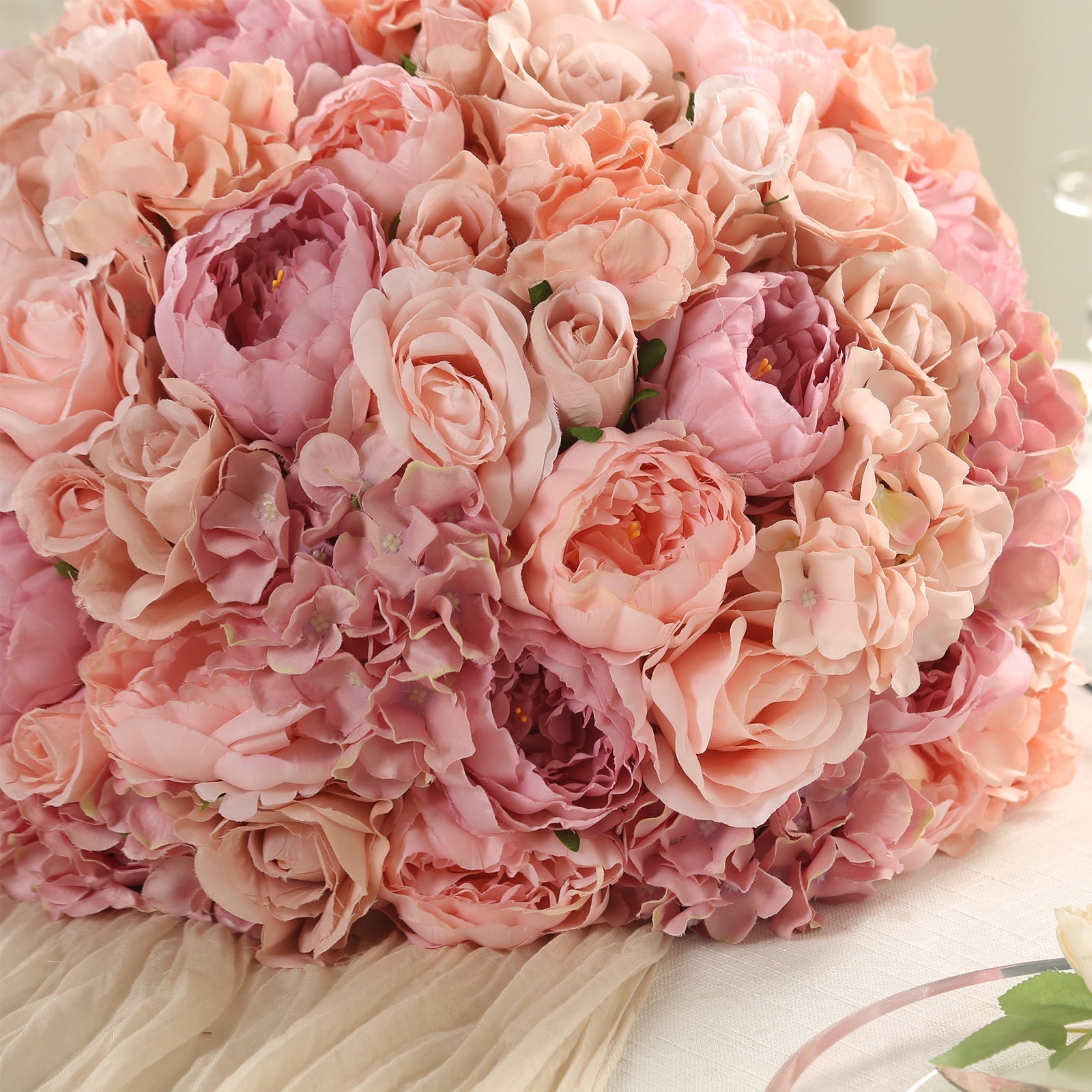 Pre-Arranged Silk Rose Bouquet Floral Arrangement Table Decor, Large Blush Artificial Rose Flower Balls Wedding Centerpieces - 20"