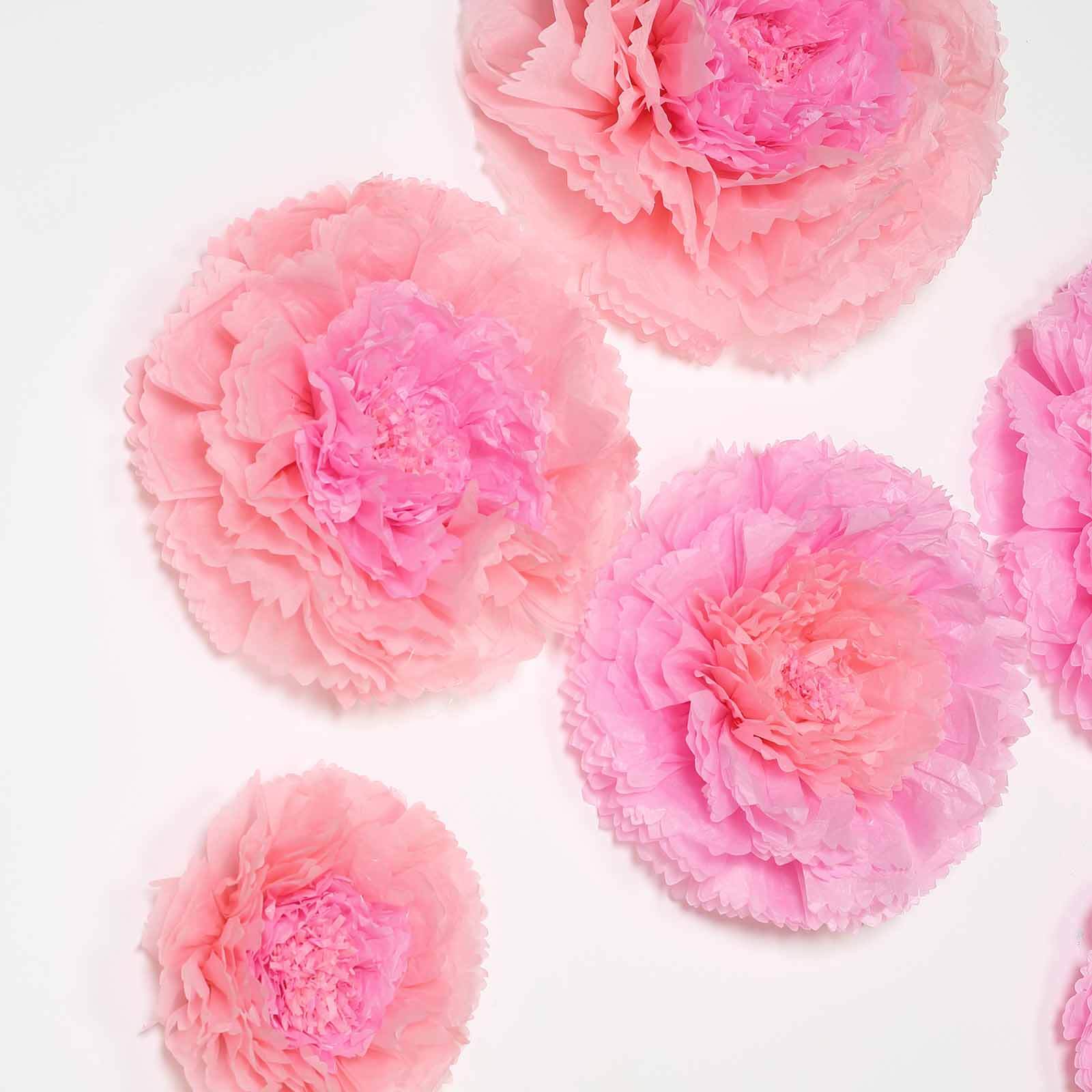 Set of 6 Blush Pink Carnation 3D Paper Flowers Wall Decor - 7",9",11"
