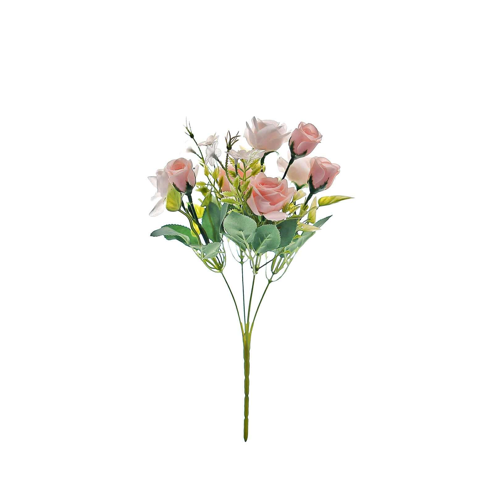 4 Bushes 12" Blush Real Touch Artificial Silk Rose Flower Bouquet, Faux Bridal Flowers