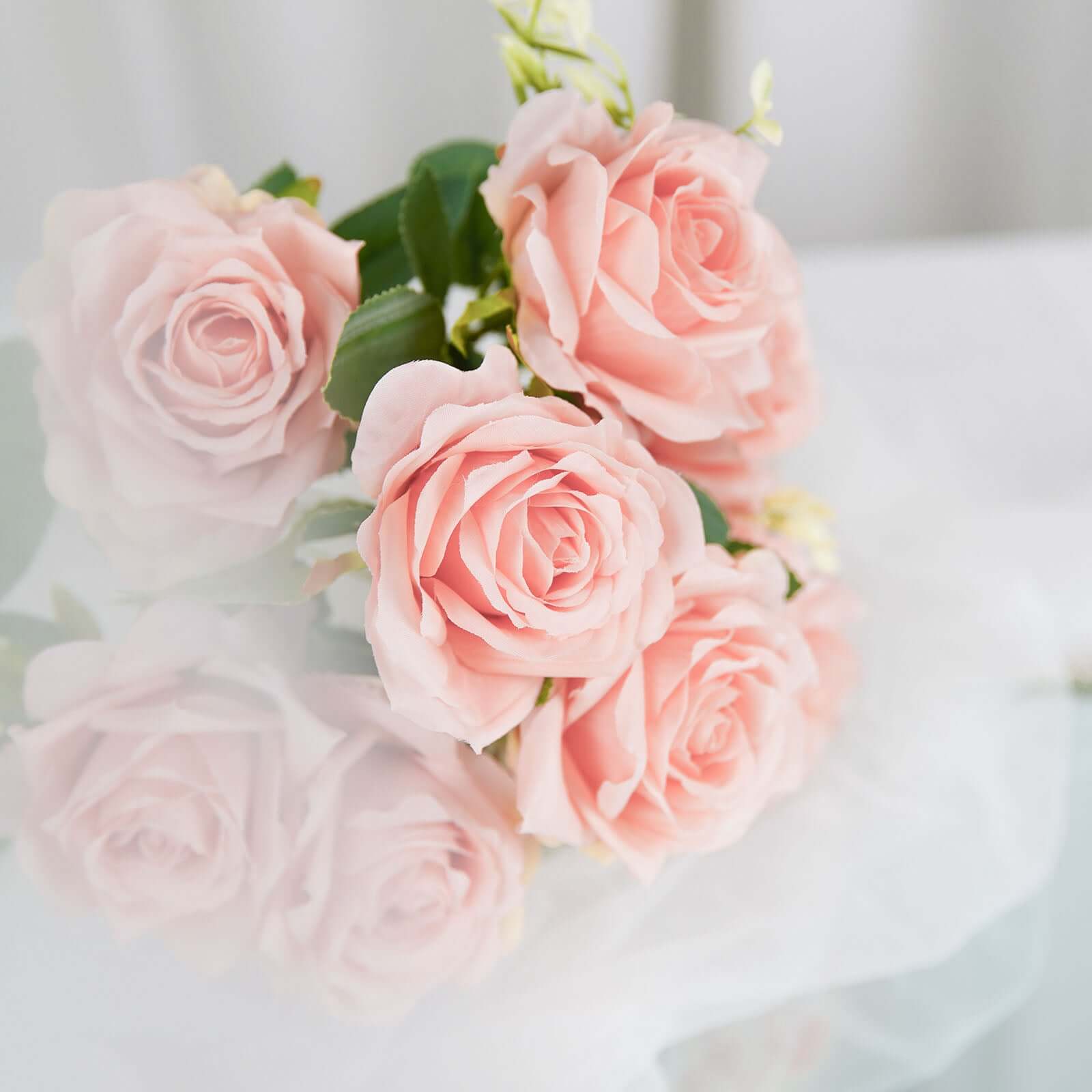 2 Bushes 18" Real Touch Blush Artificial Rose Flower Bouquet, Silk Long Stem Flower Arrangements