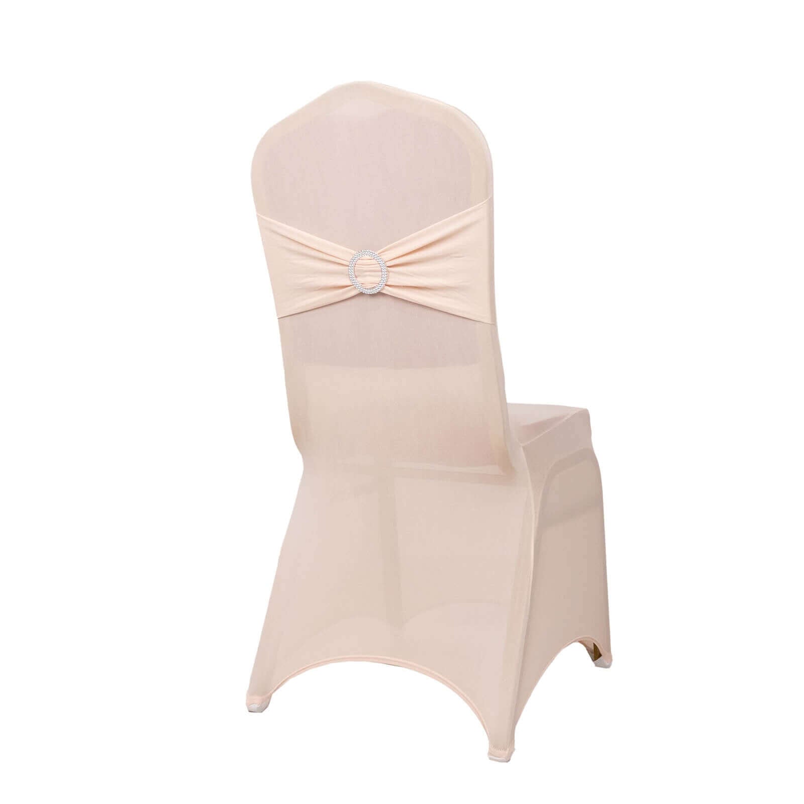 Spandex Chair Cover with Blush Rhinestone Buckled Sash Band Blush - Stretch Fitted Slipcover