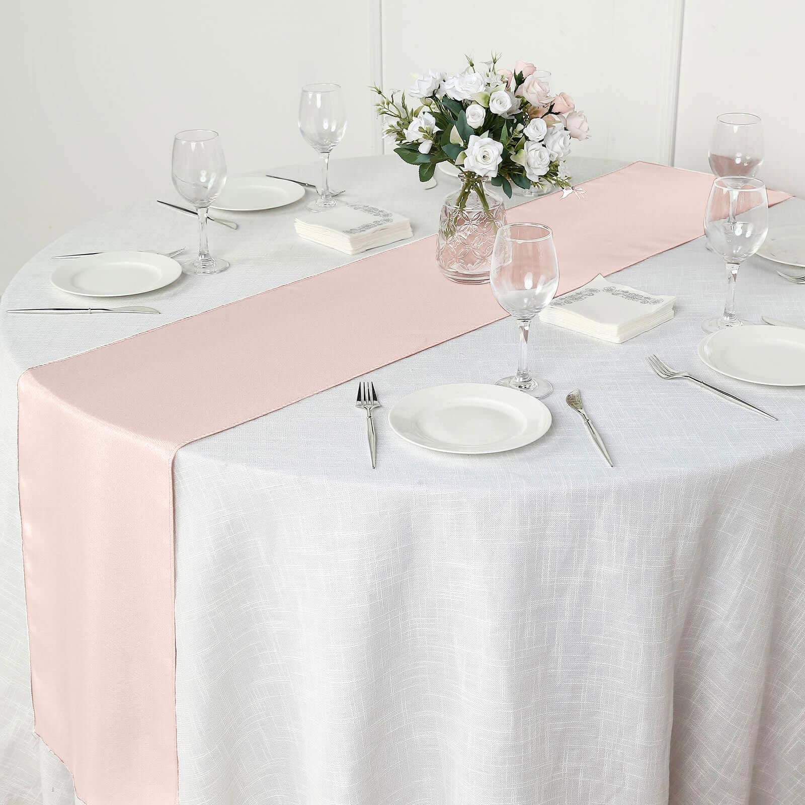Polyester 12"x108" Table Runner Blush - Durable & Wrinkle-Resistant Table Decor