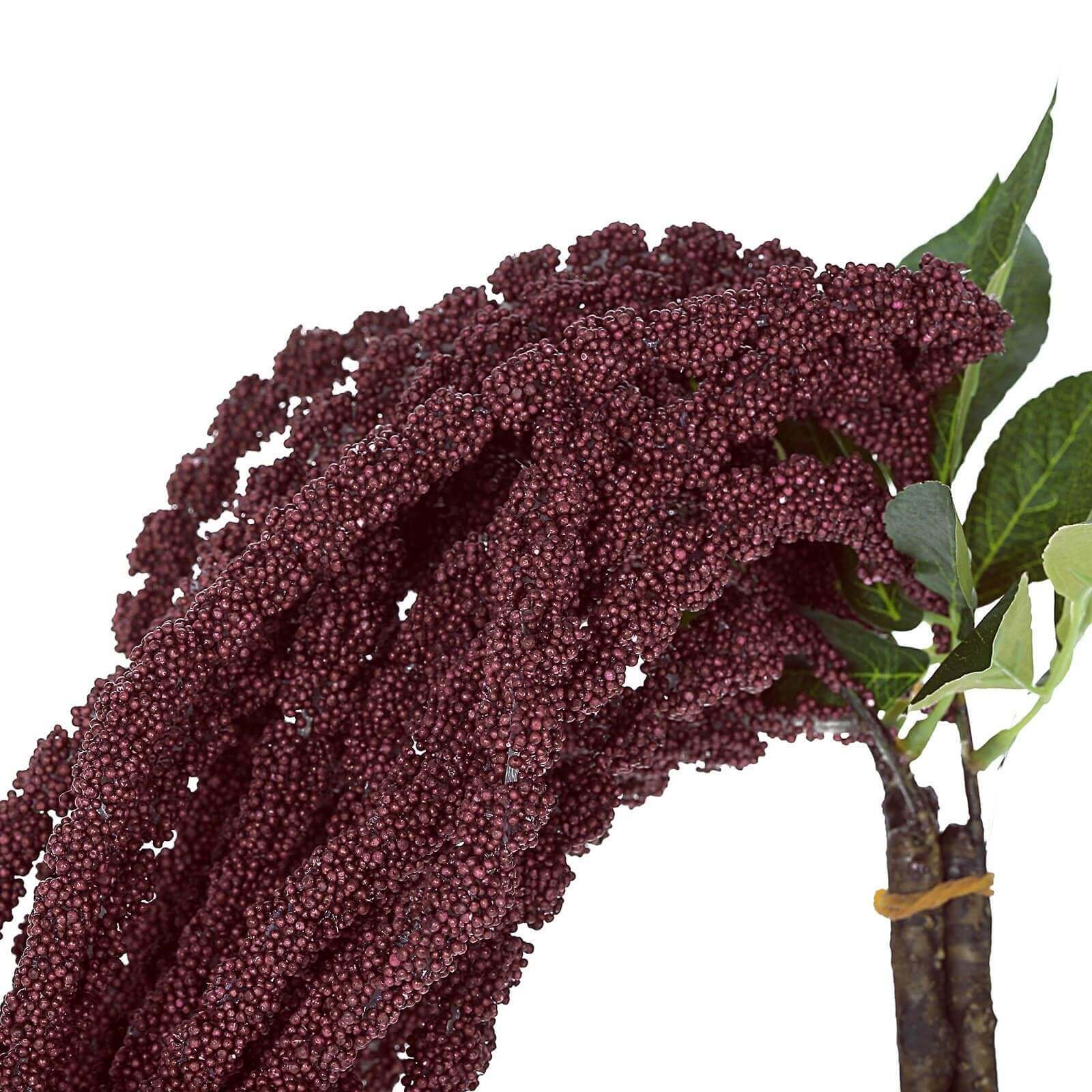 2 Pack Burgundy Artificial Amaranthus Flower Stem Spray and Ivy Leaves 32"