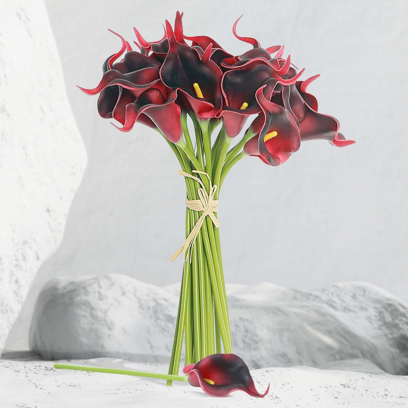 20 Stems 14" Burgundy Artificial Poly Foam Calla Lily Flowers