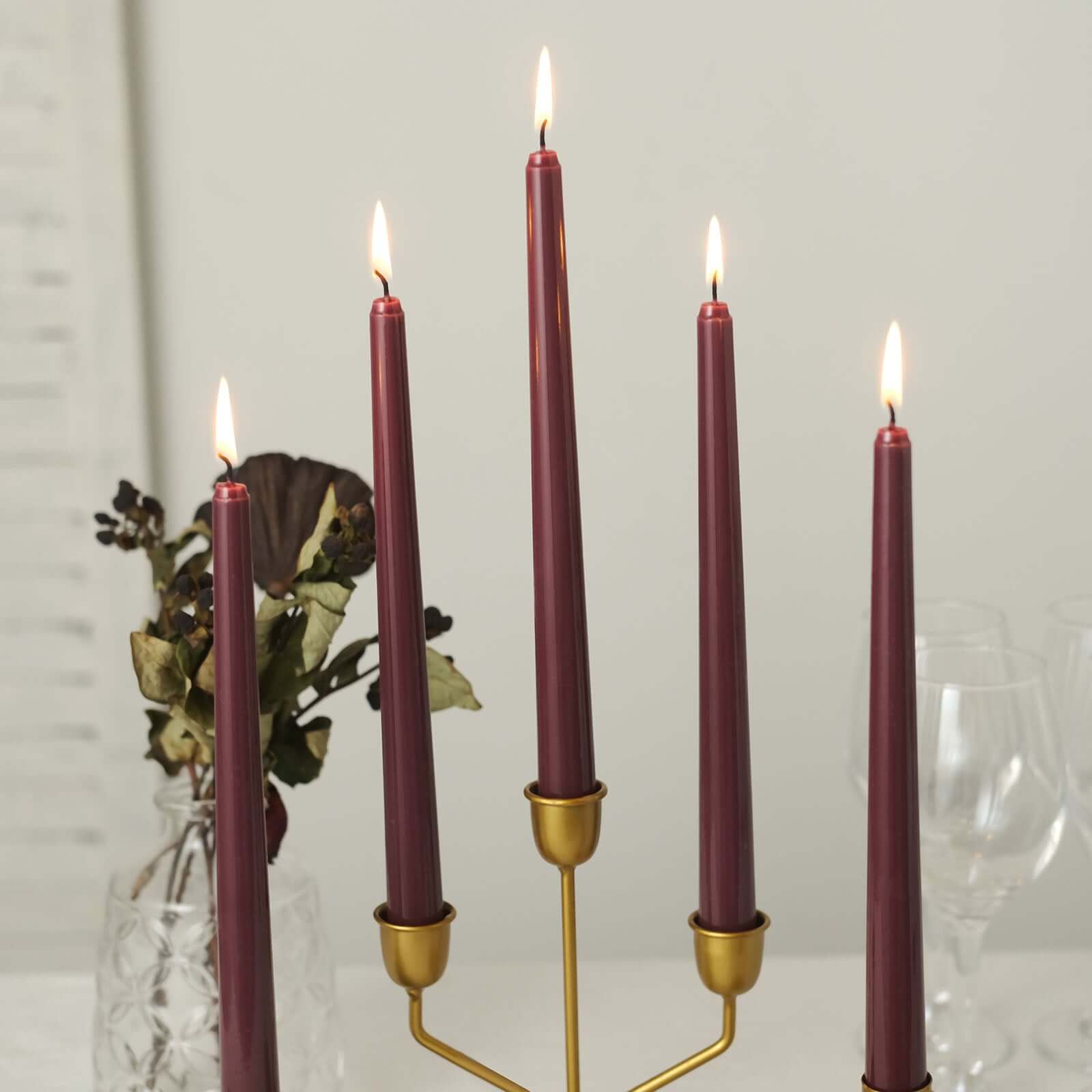 12-Pack Taper Candles Premium Wax Design Burgundy - Unscented Candles for Upscale Settings 10"