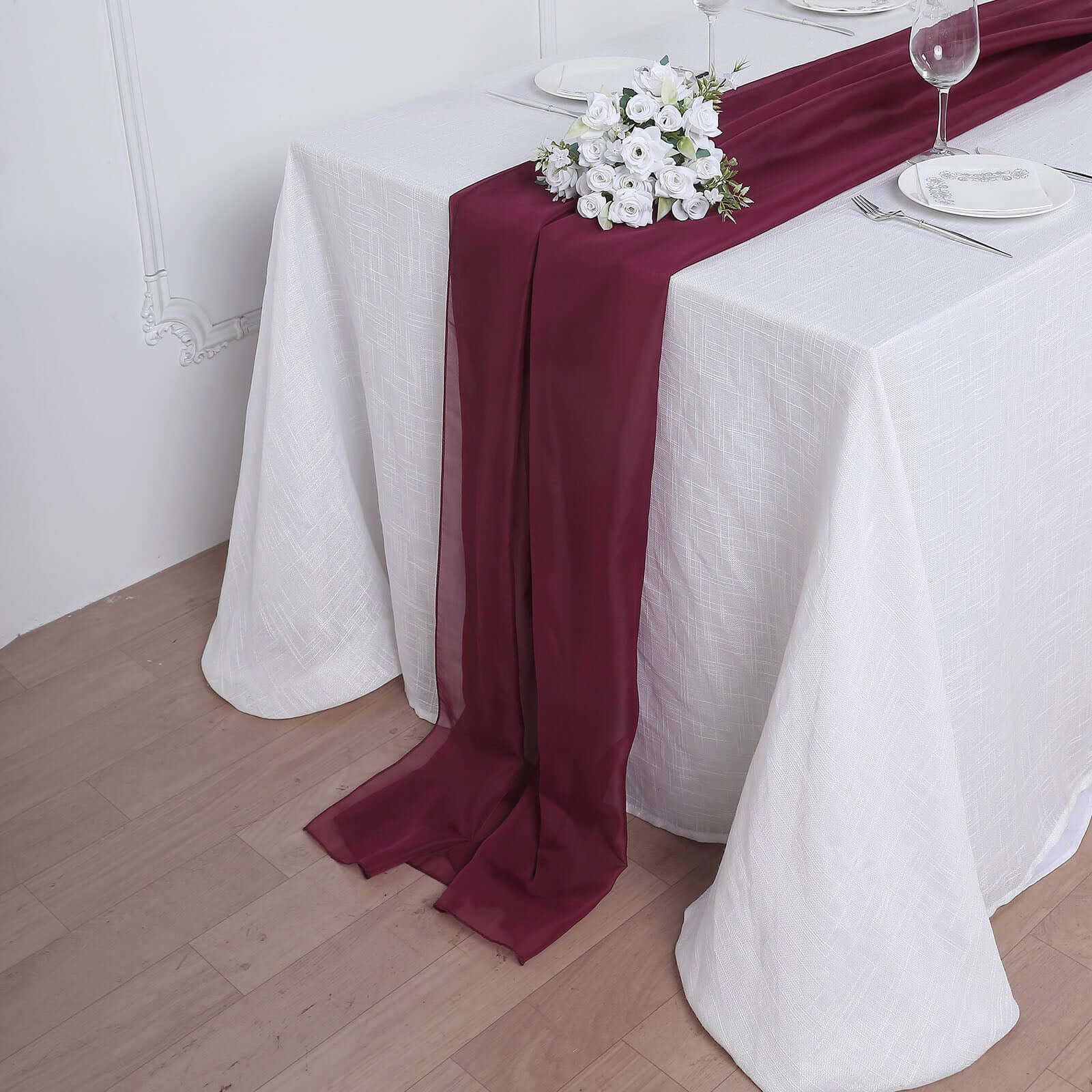 Premium Chiffon 6ft Table Runner Burgundy - Flowy & Lightweight Table Decor