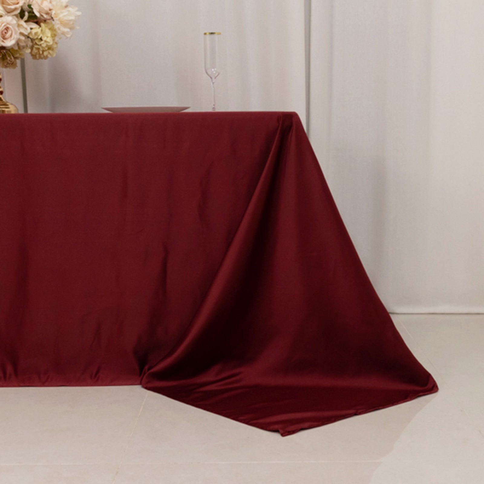 Lamour Satin 90"x132" Rectangle Tablecloth Burgundy - Soft & Silk-Like Seamless Table Cover