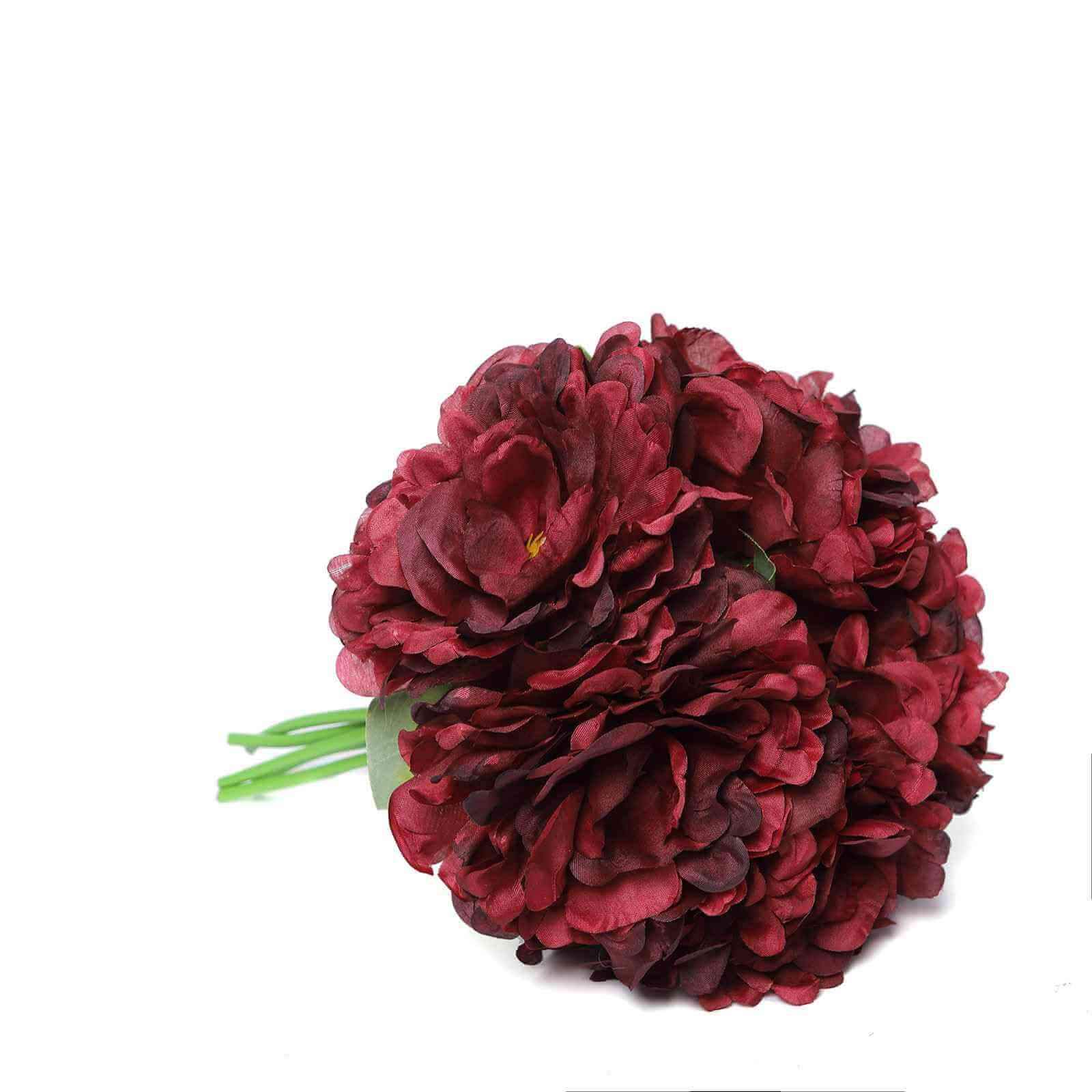 11" Burgundy Real Touch Artificial Silk Peonies Flower Bouquet
