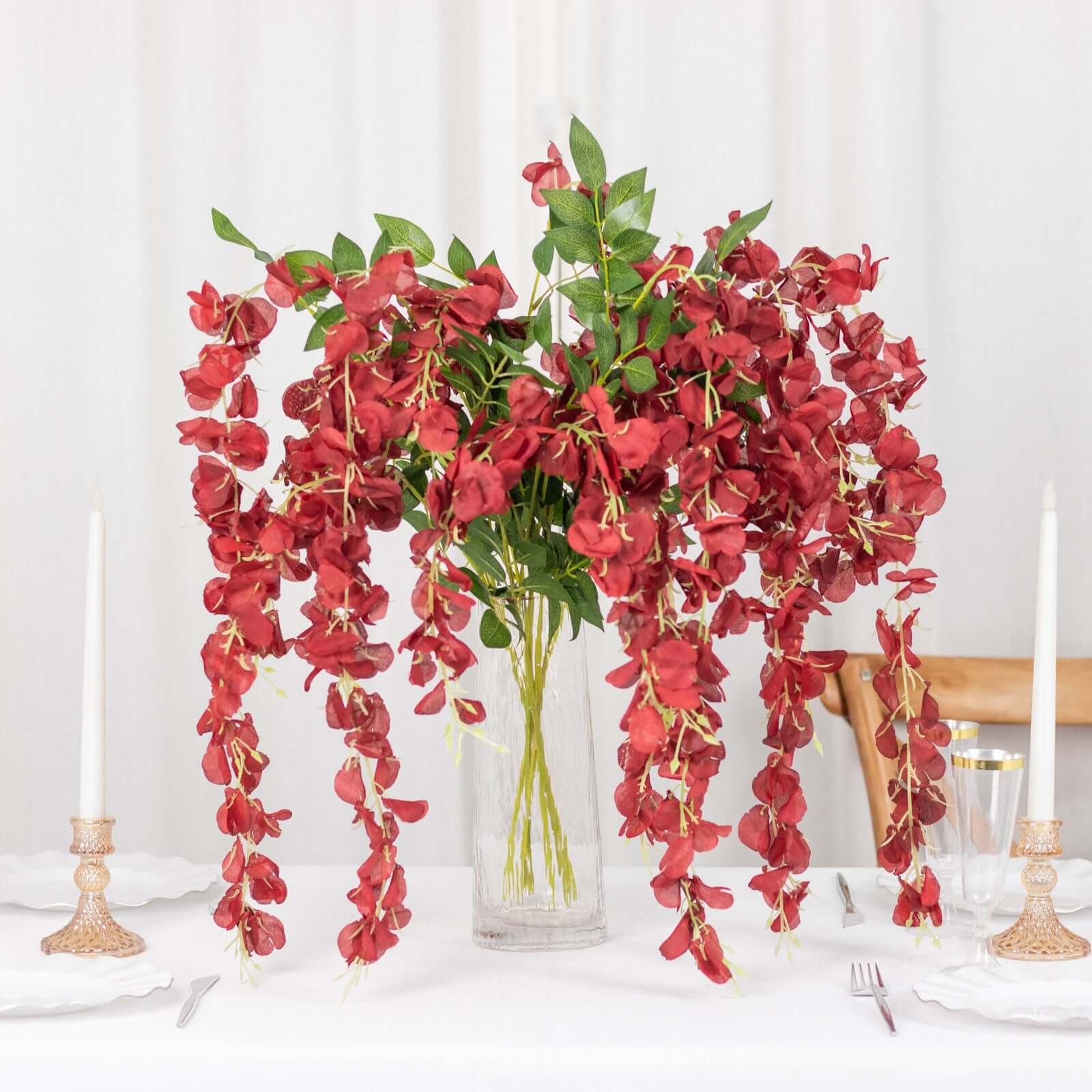 5 Pack 44" Silk Hanging Wisteria Flower Garland Vines in Burgundy, 3 Strands in 1 Bush