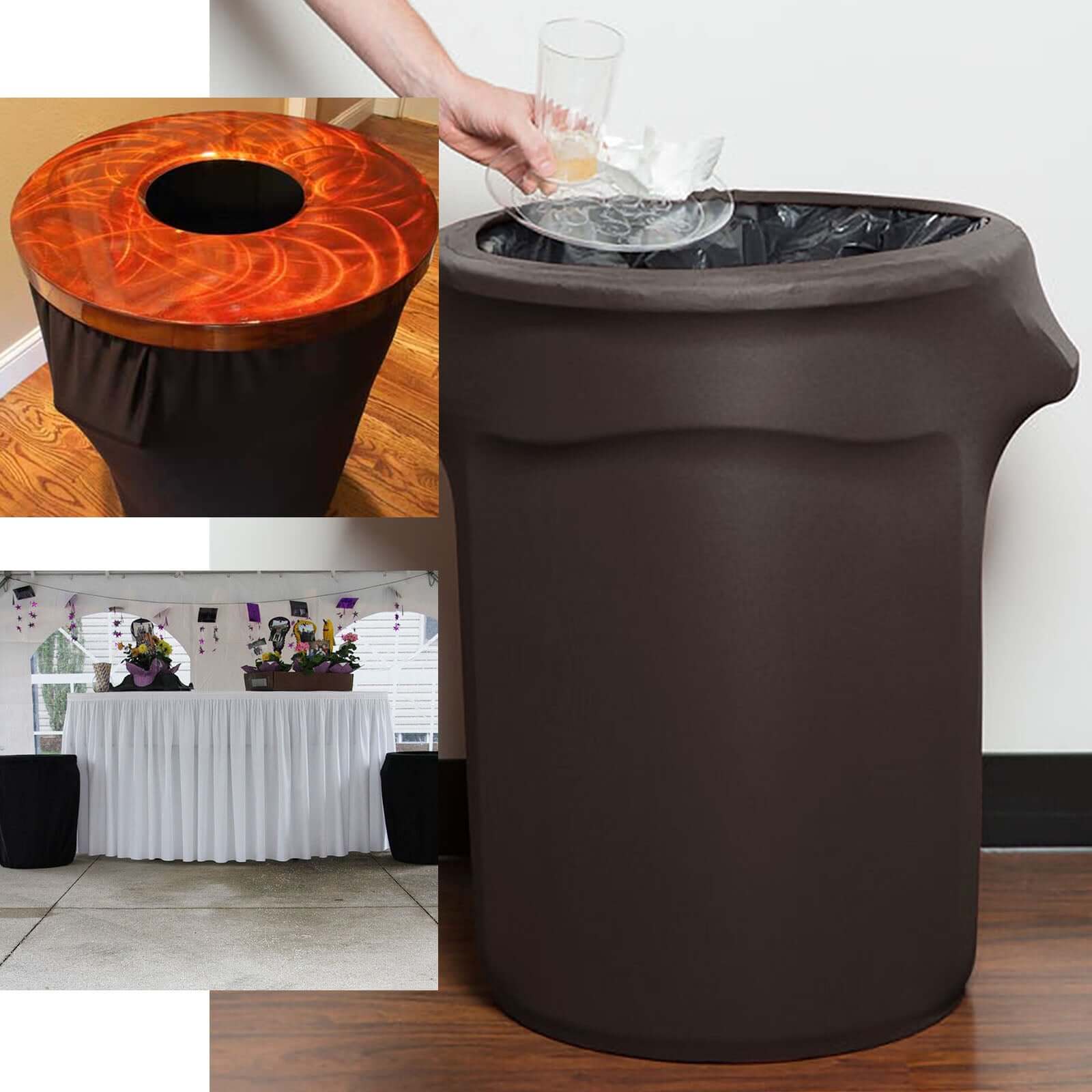 41-50 Gallons Burgundy Stretch Spandex Round Trash Bin Container Cover