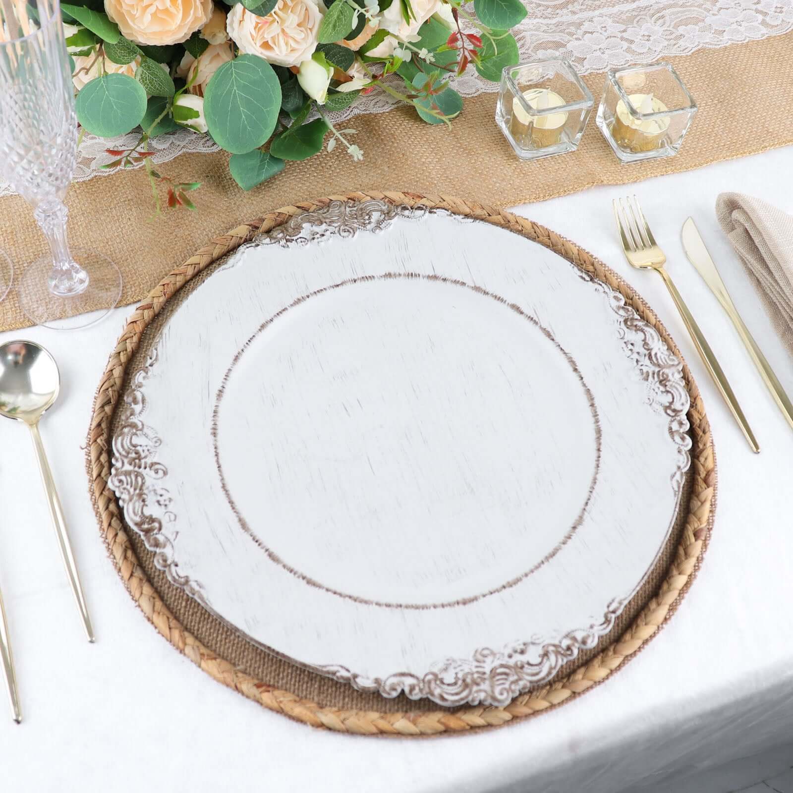 4-Pack Placemats Braided Edge Design Natural Burlap Jute Round - Rustic Farmhouse Style with Trim 15"