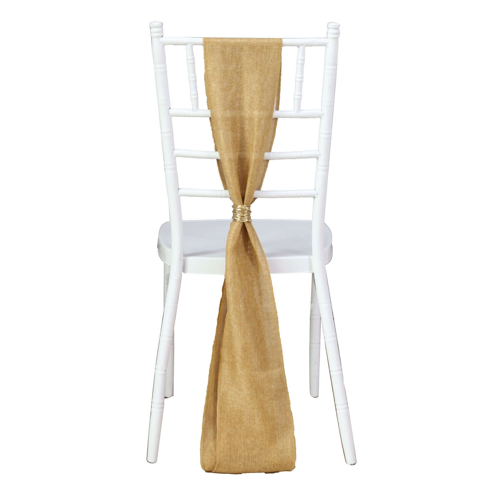 5 Pack Jute Faux Burlap 6"x108" Chair Sashes Gold - Boho Chic Linen Decor for Weddings & Gatherings
