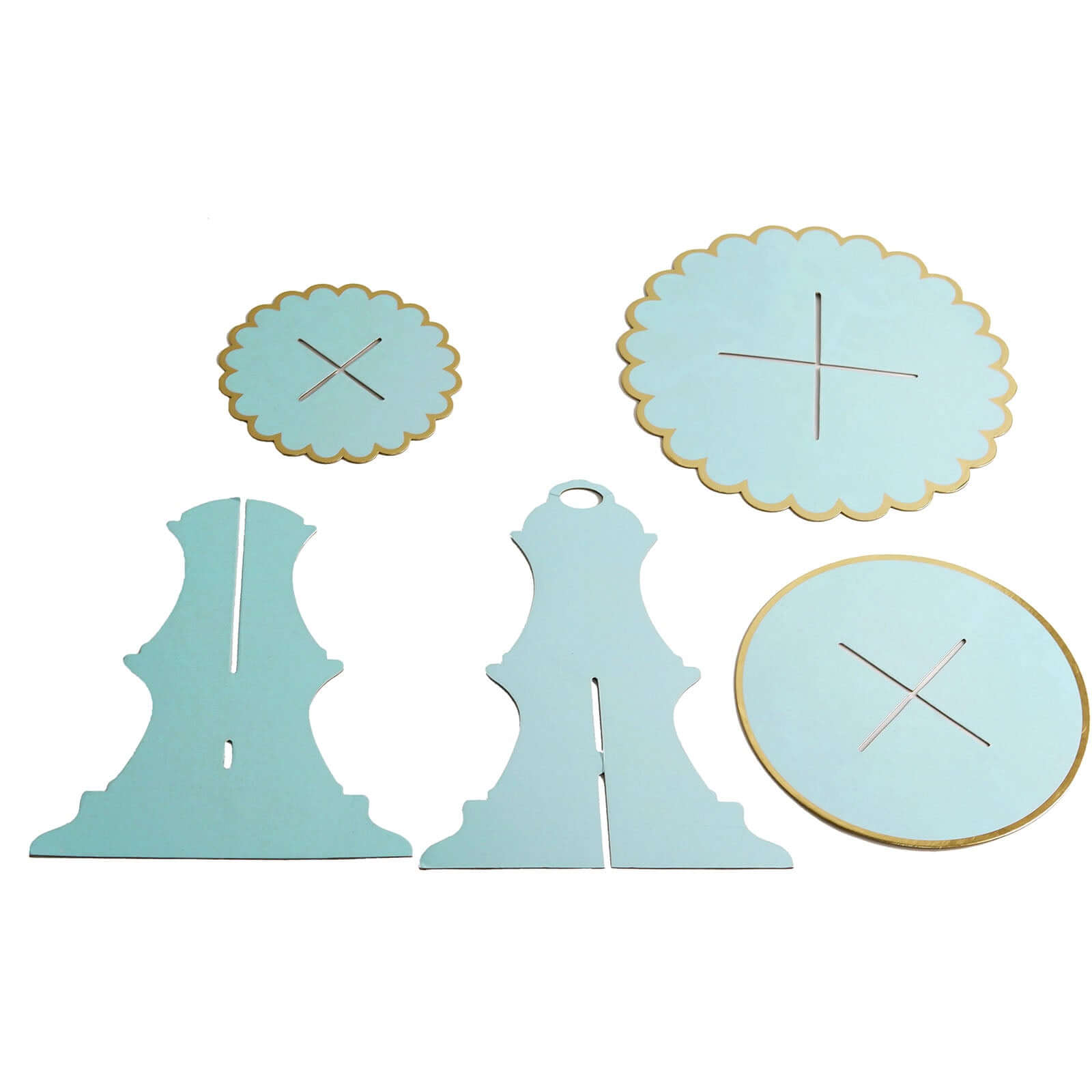 3-Tier Cardboard Cupcake Stand Light Blue - Sturdy & Collapsible Dessert Treat Tower with Gold Scalloped Rim for Baby Shower Wedding & Party Decor 13"