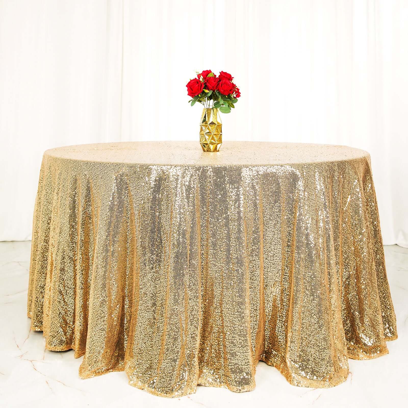 Sequin 120" Round Tablecloth Champagne - Seamless Glittering Table Cover