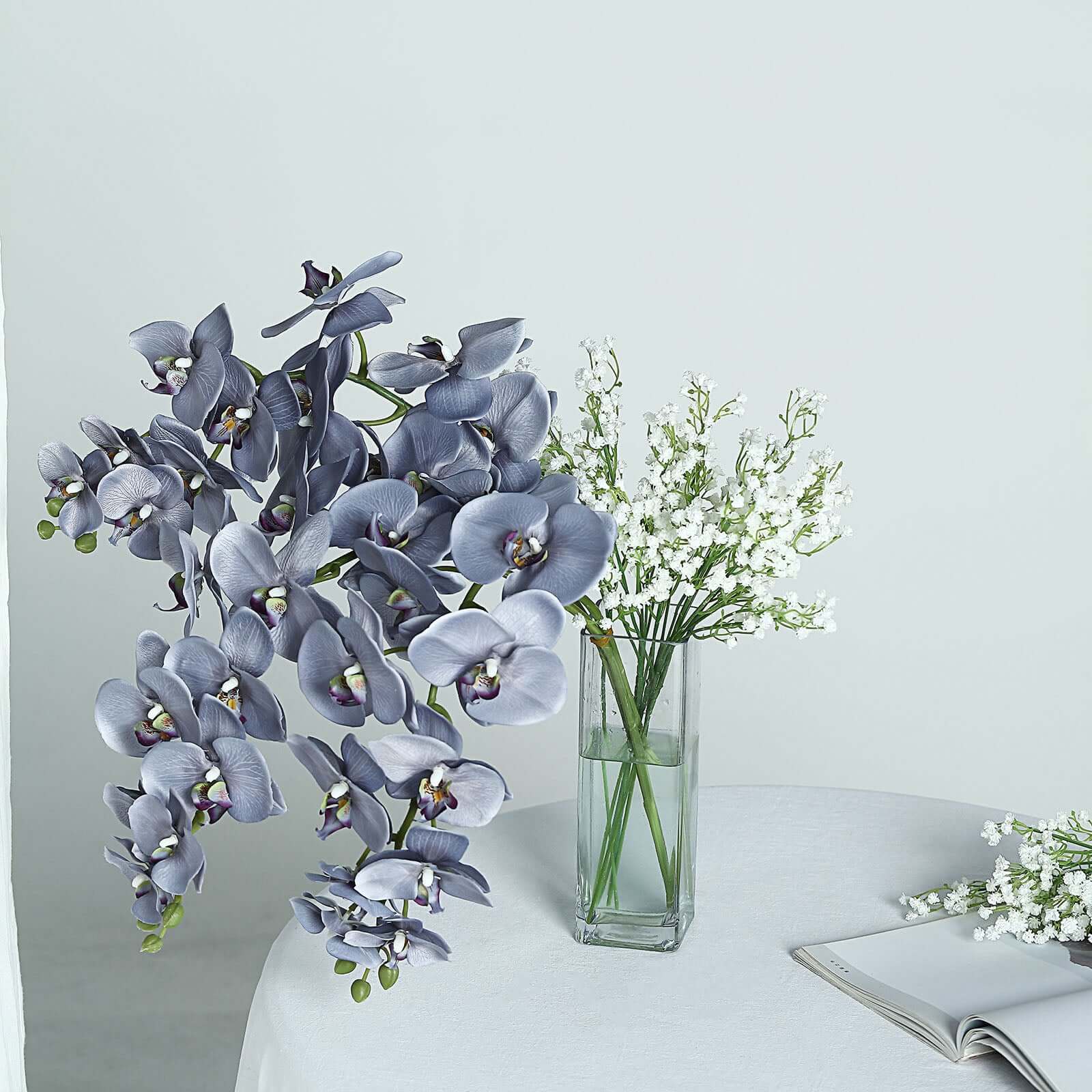 2 Stems 40" Tall Charcoal Gray Artificial Silk Orchid Flower Bouquets