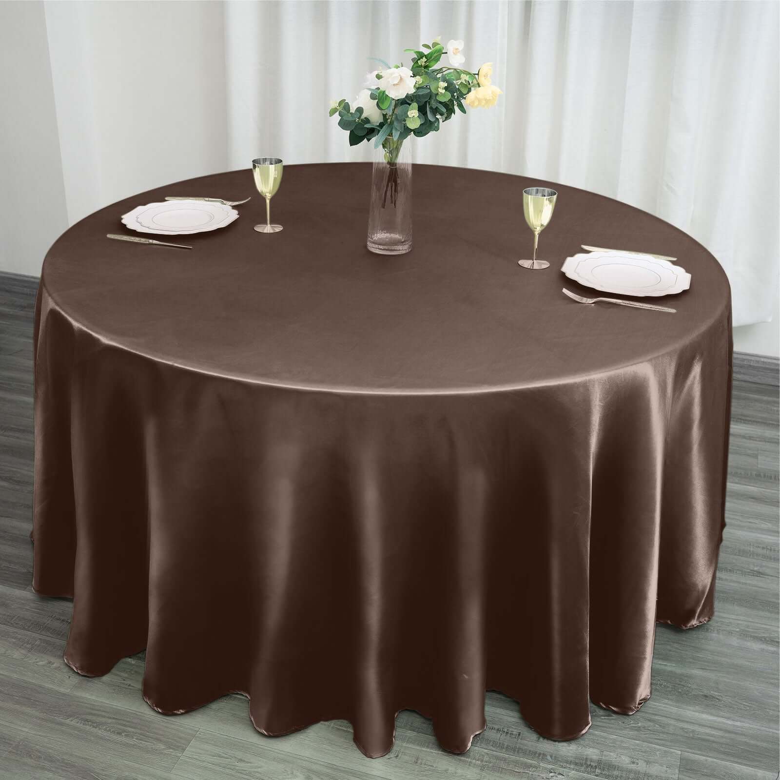 Satin 120" Round Tablecloth Chocolate - Stylish Seamless Table Cover
