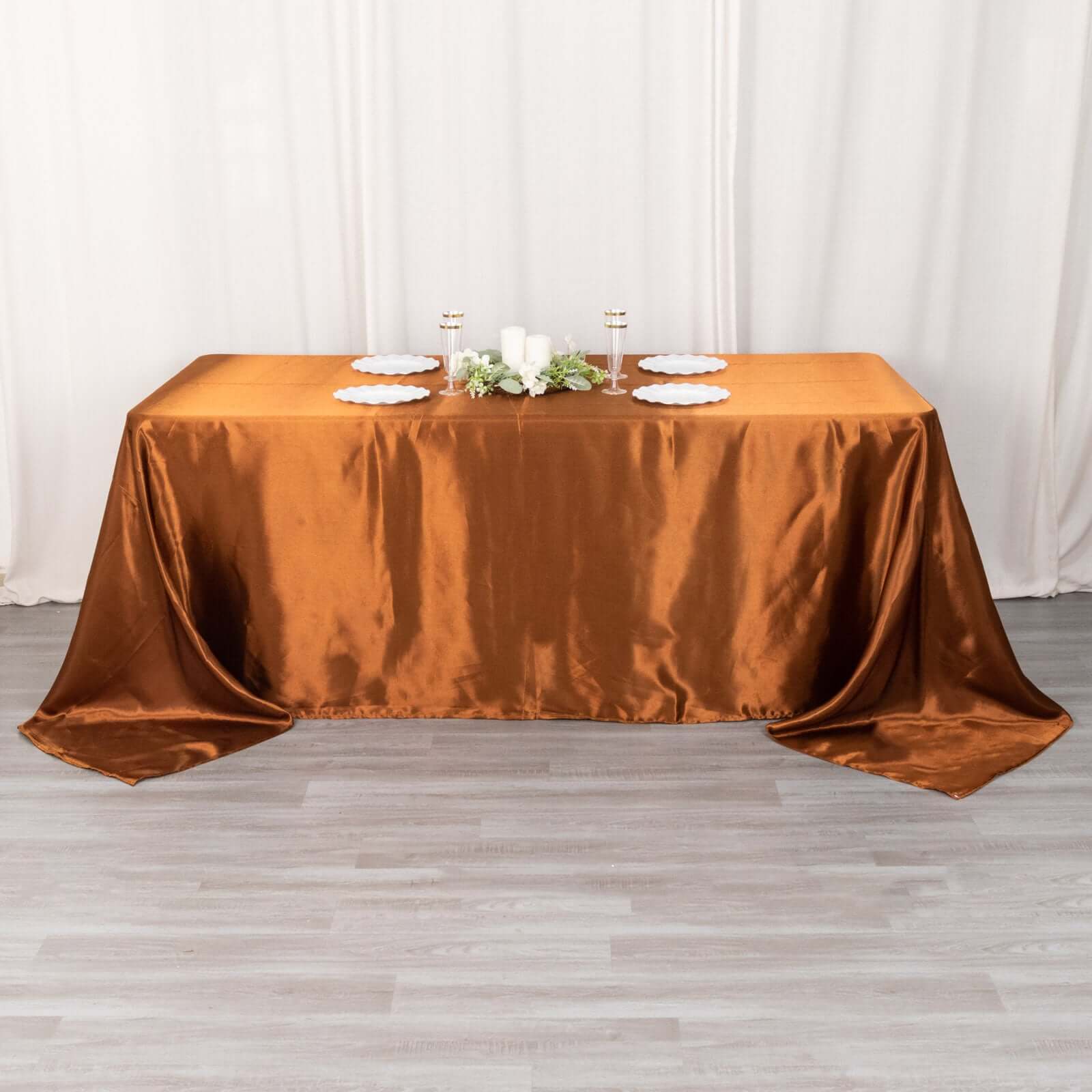 Satin Rectangular 90"x132" Tablecloth Cinnamon Brown Satin - Seamless Table Cover