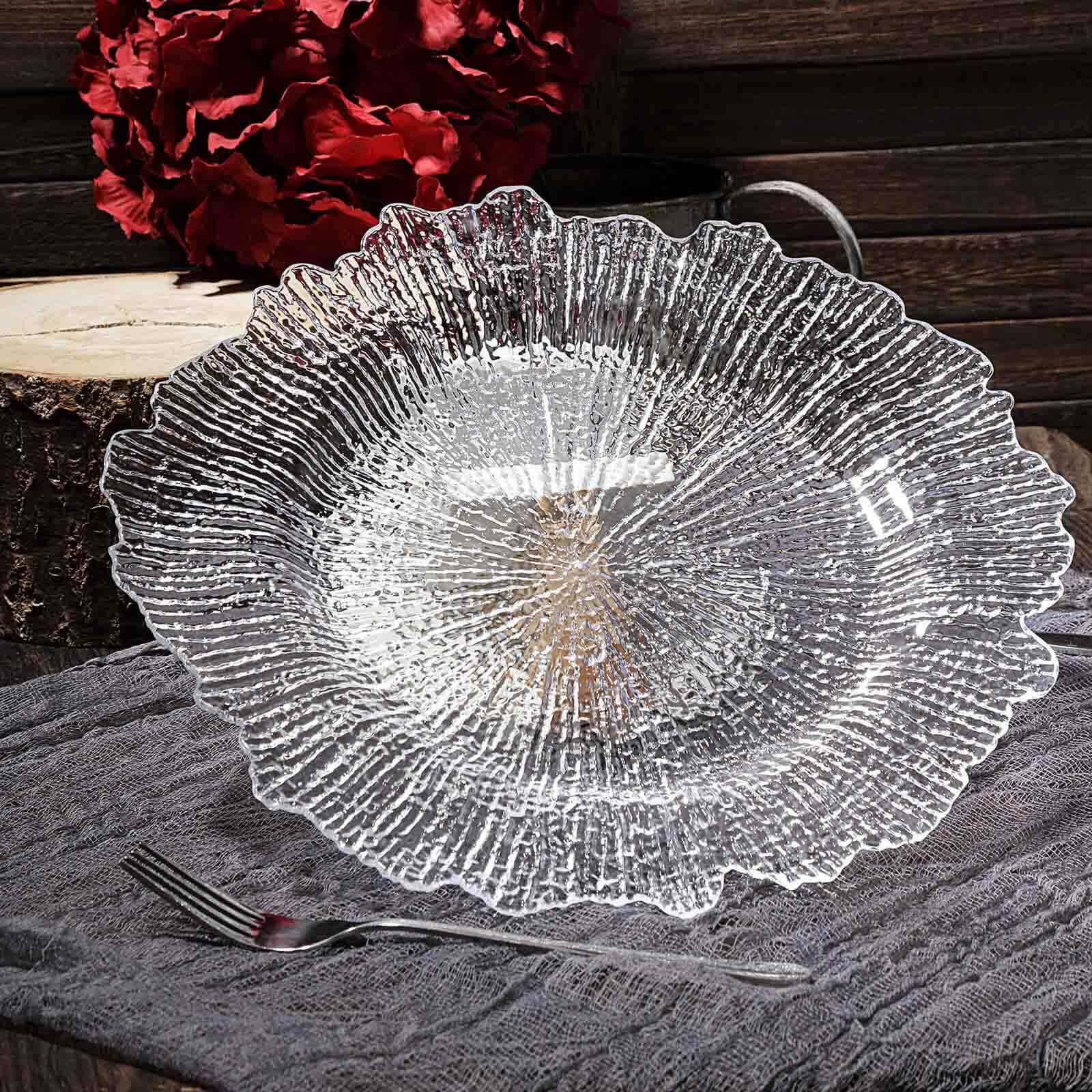 6-Pack Plastic Round Charger Plates 12" in Clear with Reef Design, Decorative Dinner Party Serving Plates