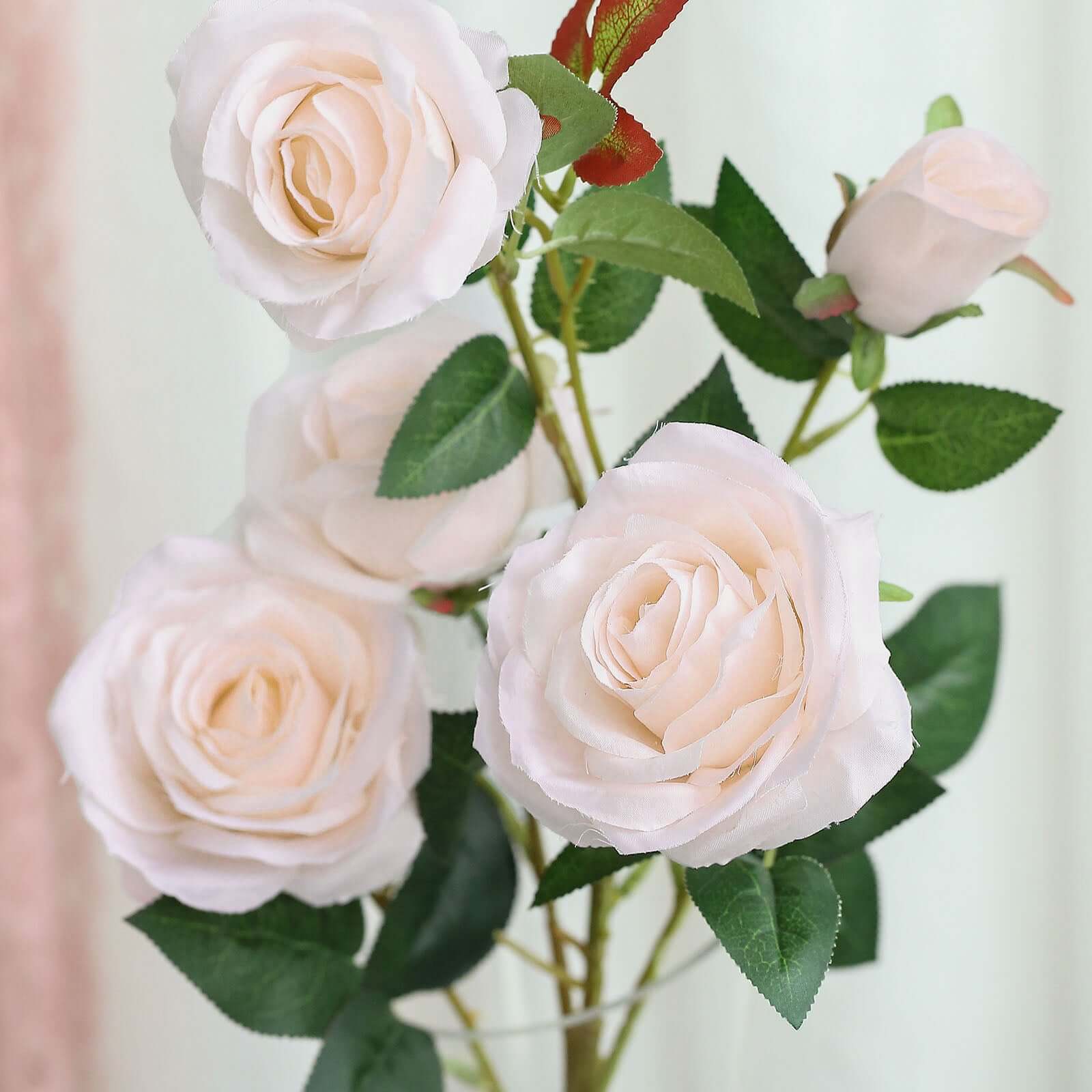 2 Bouquets 33" Tall Blush Artificial Silk Long Stem Rose Bush
