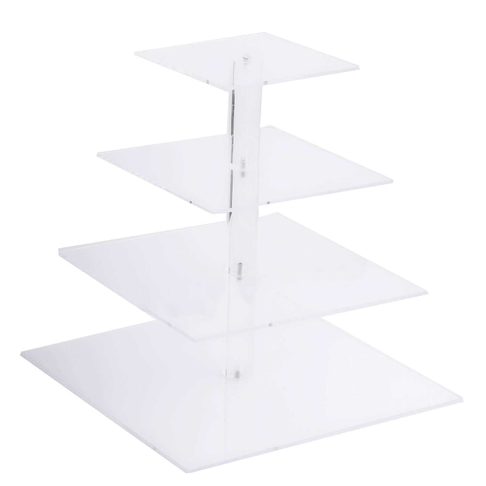 4-Tier Acrylic Square Cupcake Stand Clear - Heavy Duty Dessert Tower Display Holder for Pastries Appetizers & Snacks 12"