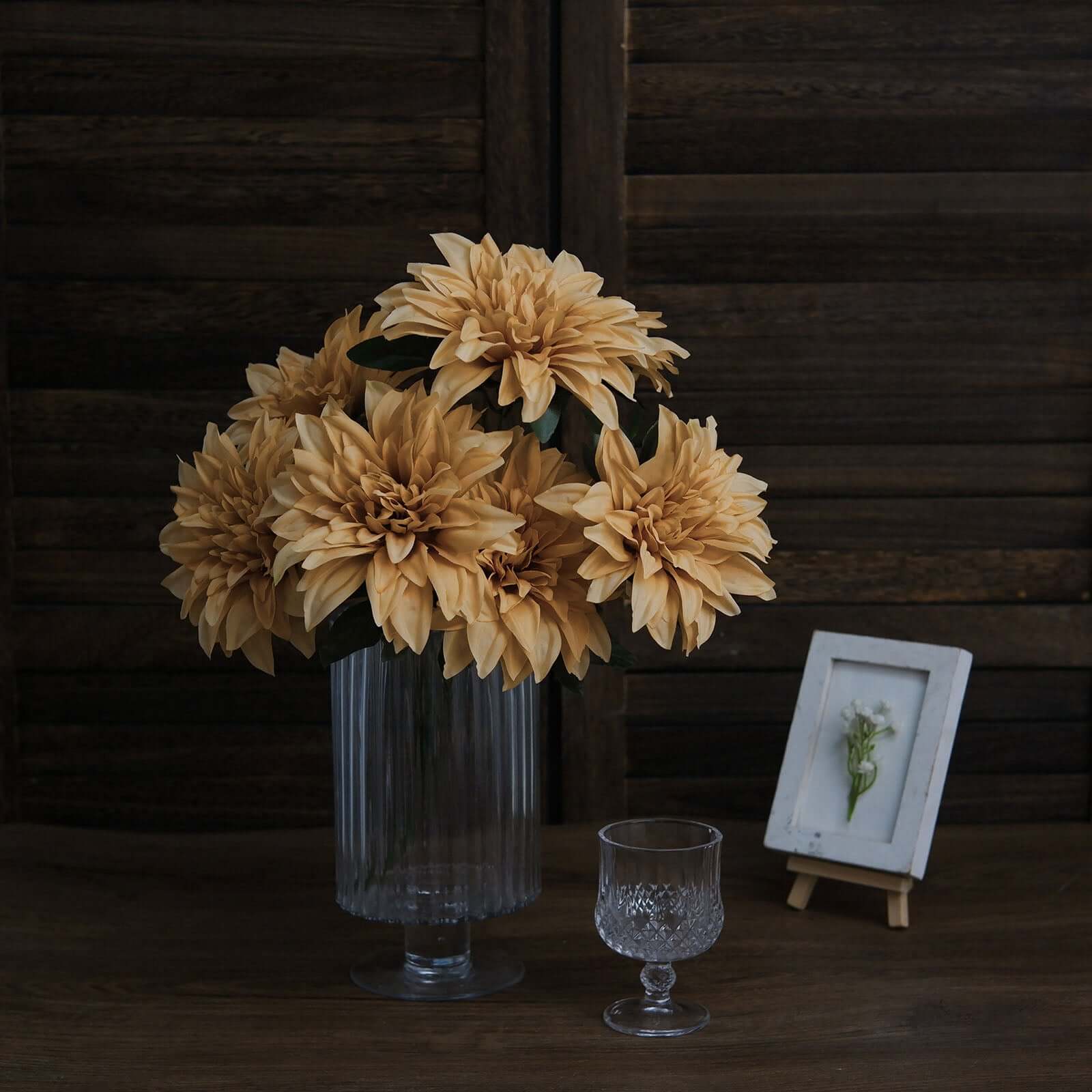 2 Bouquets 20" Champagne Artificial Silk Dahlia Flower Spray Bushes