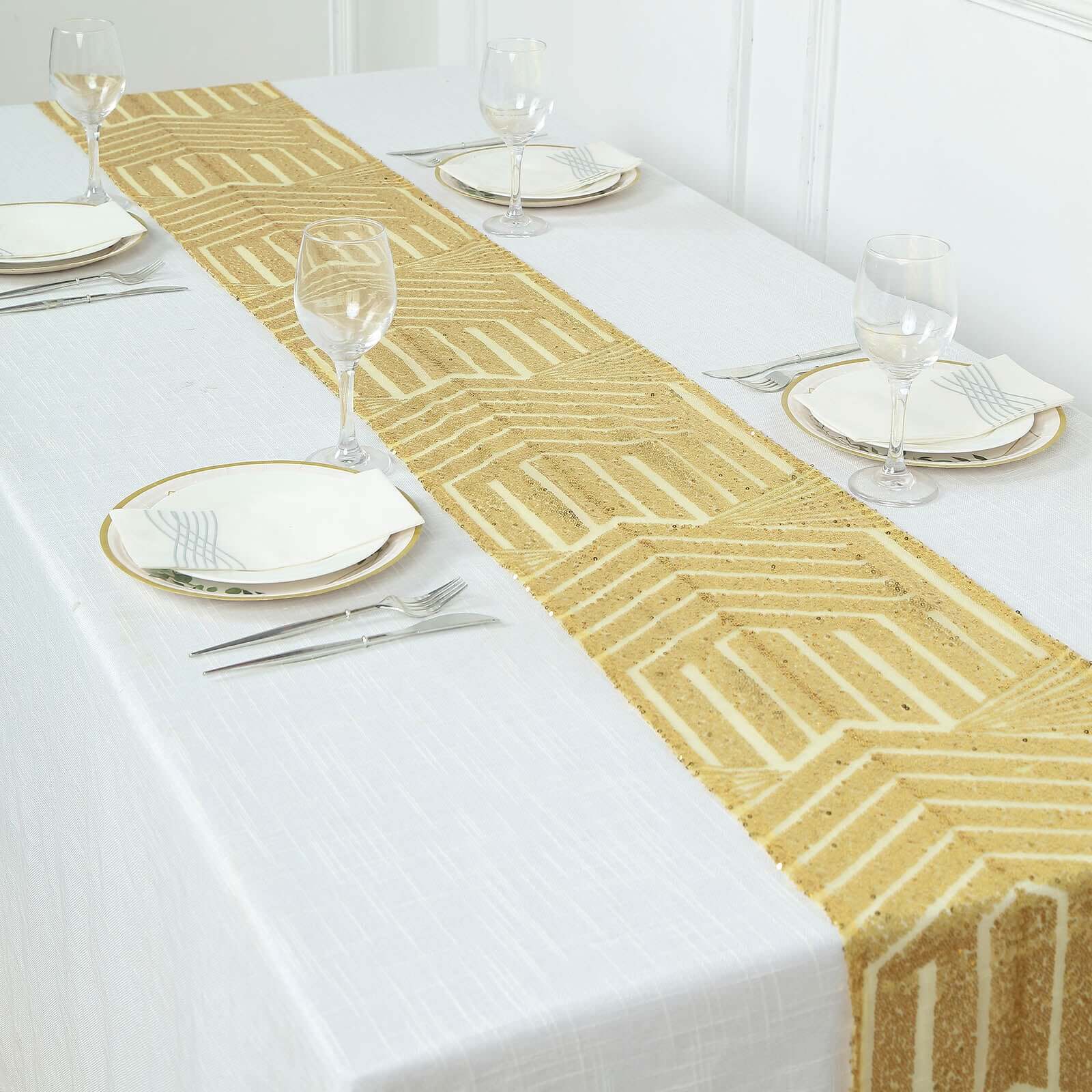 Sequin 12"x108" Table Runner Gold Diamond Glitz - Shimmering Event Decoration